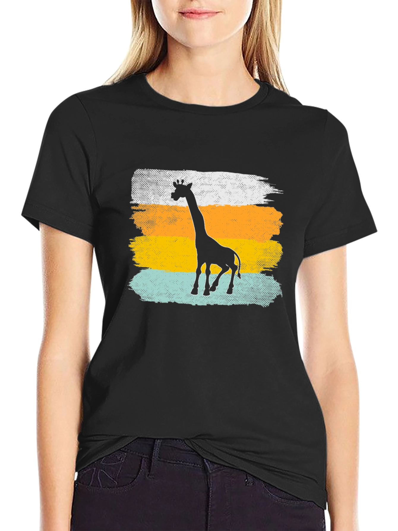 Giraffe Silhouette Graphic Tee - Casual Black T-Shirt