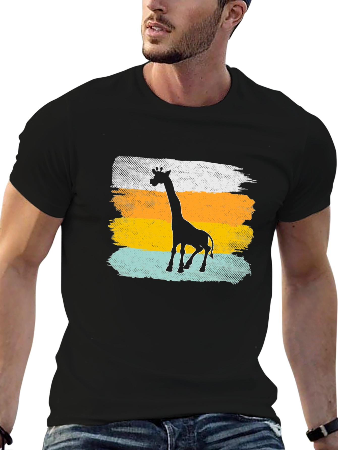 Giraffe Silhouette Graphic Tee - Casual Black T-Shirt