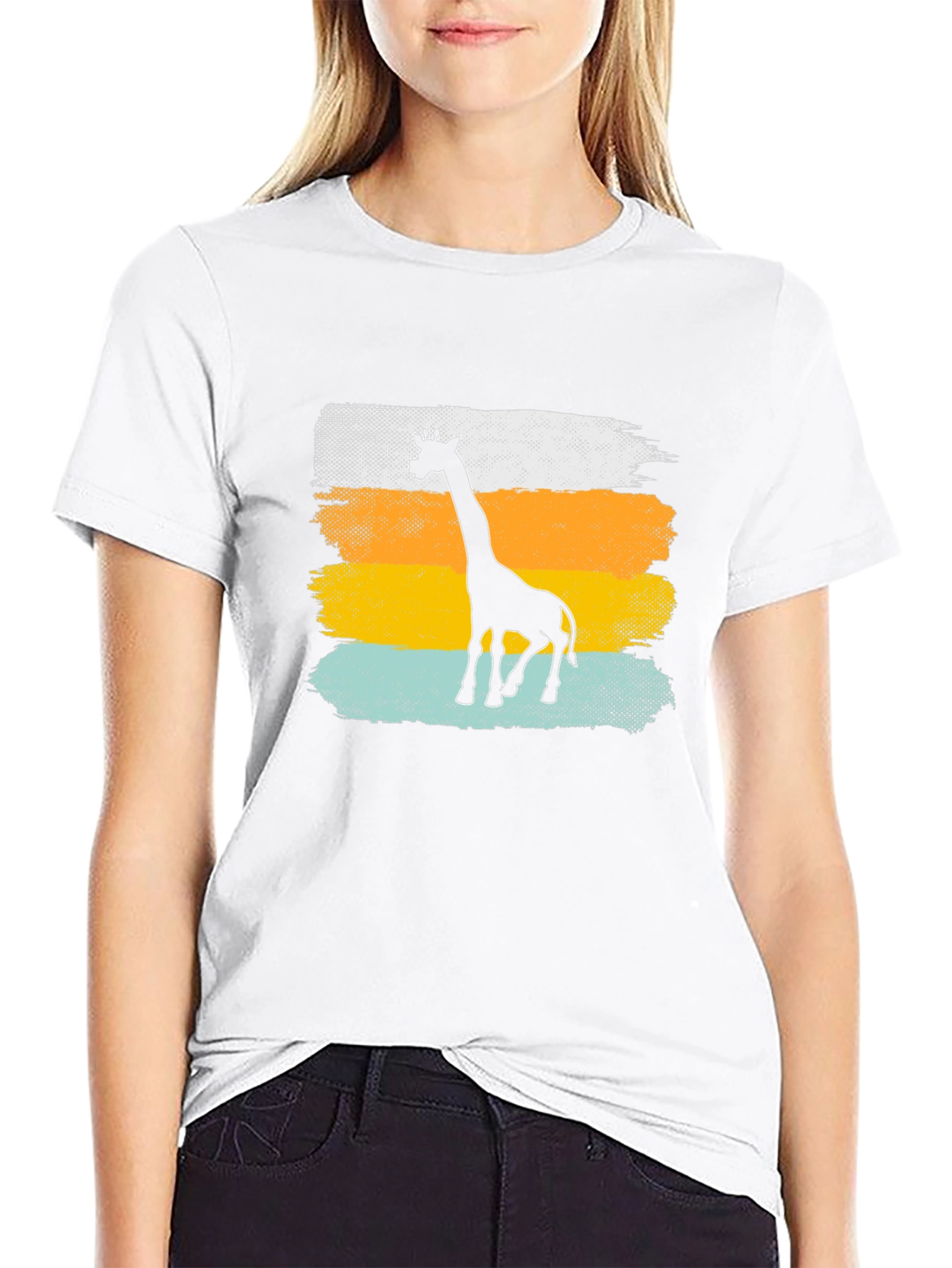 Giraffe Silhouette Graphic Tee - Casual Black T-Shirt