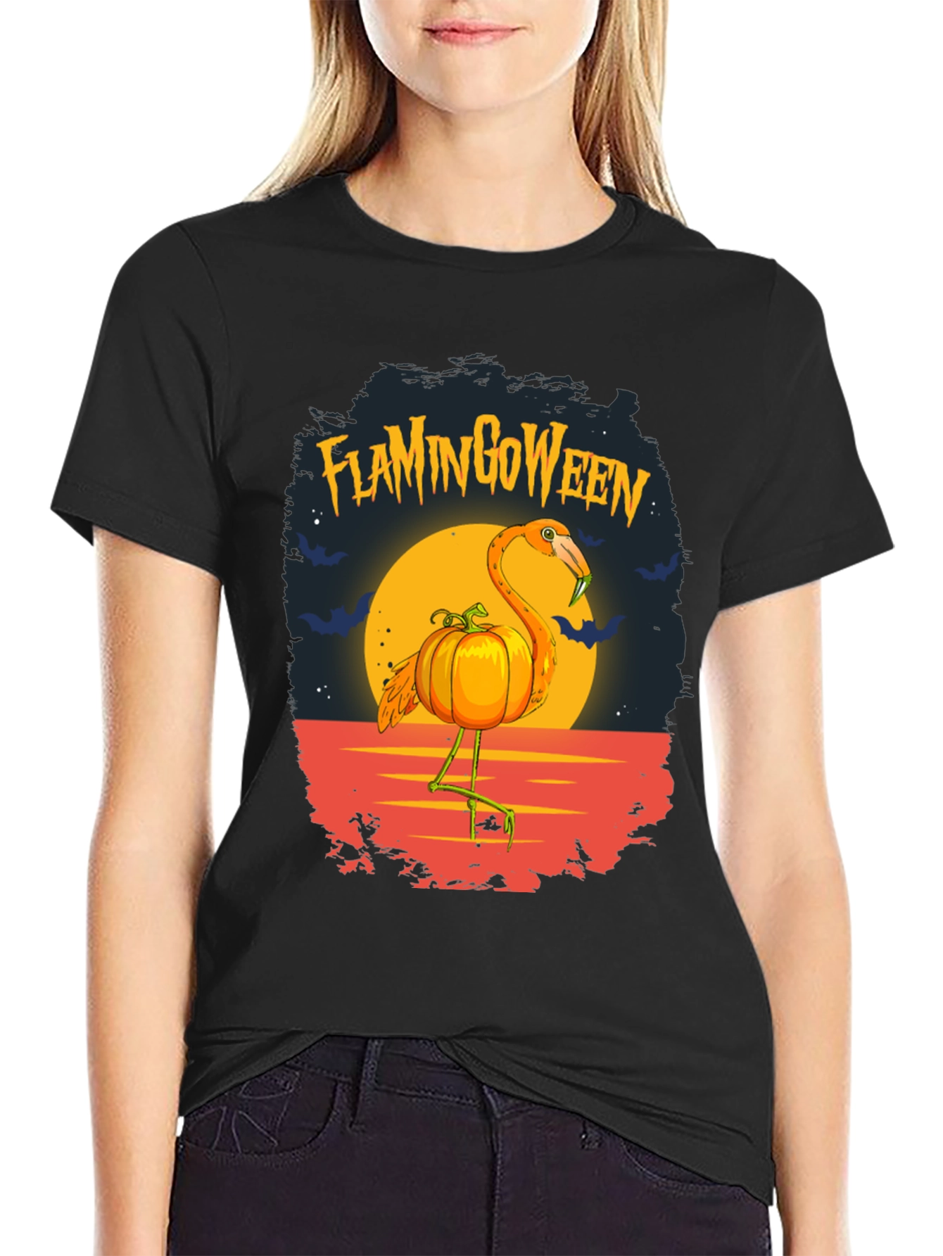 Flamingoween T-Shirt: Halloween Flamingo Pumpkin Tee
