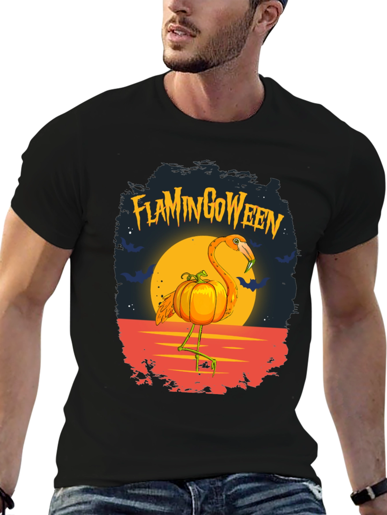 Flamingoween T-Shirt: Halloween Flamingo Pumpkin Tee