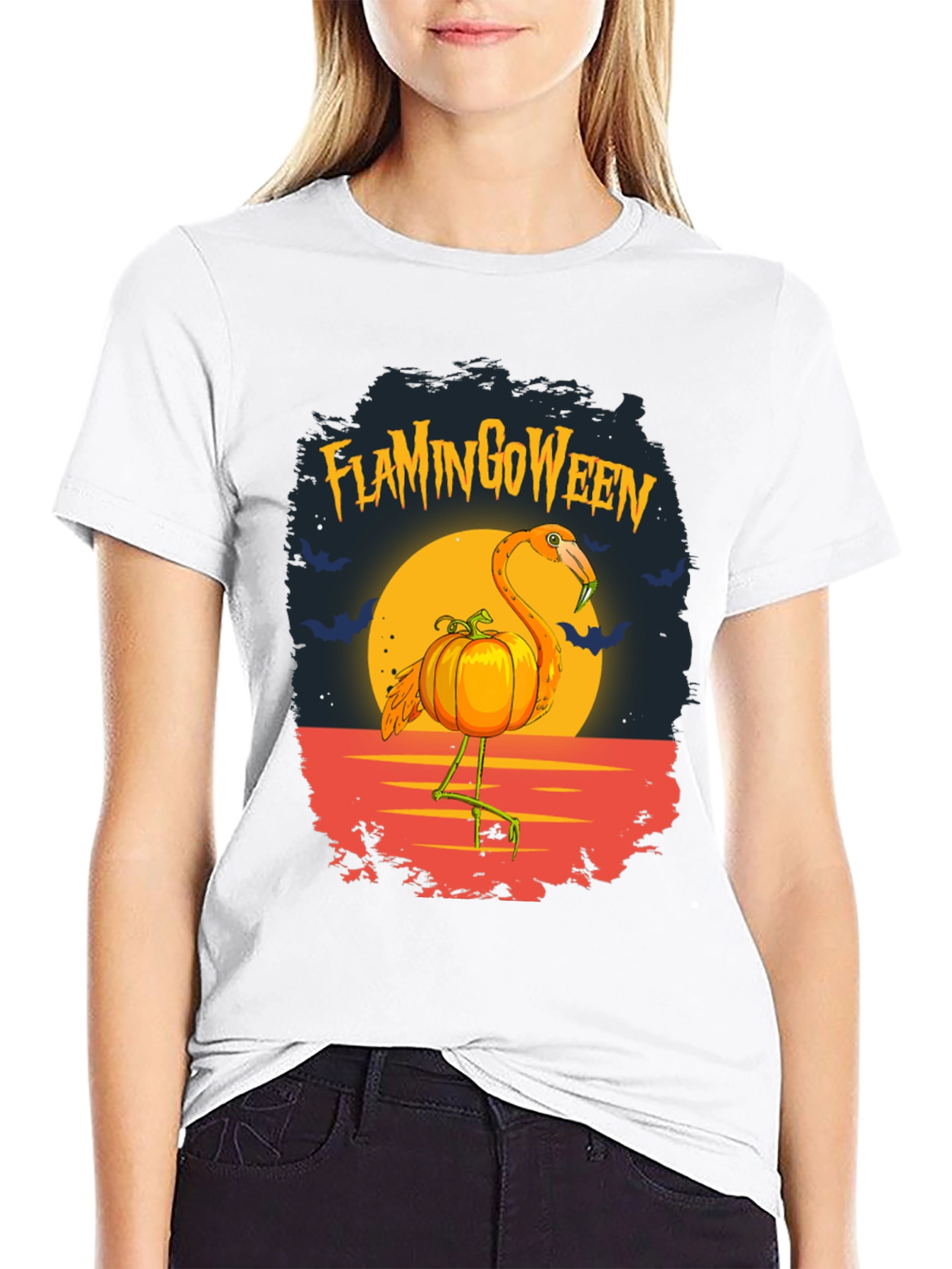 Flamingoween T-Shirt: Halloween Flamingo Pumpkin Tee