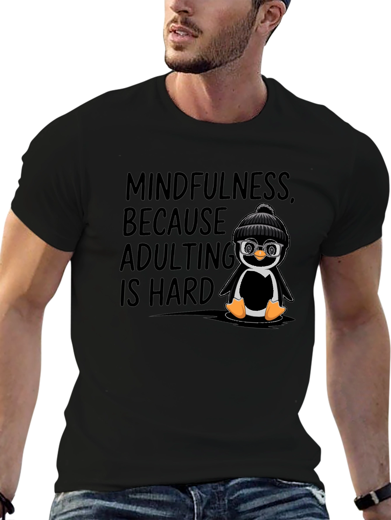 Mindfulness Adulting Penguin Graphic T-Shirt