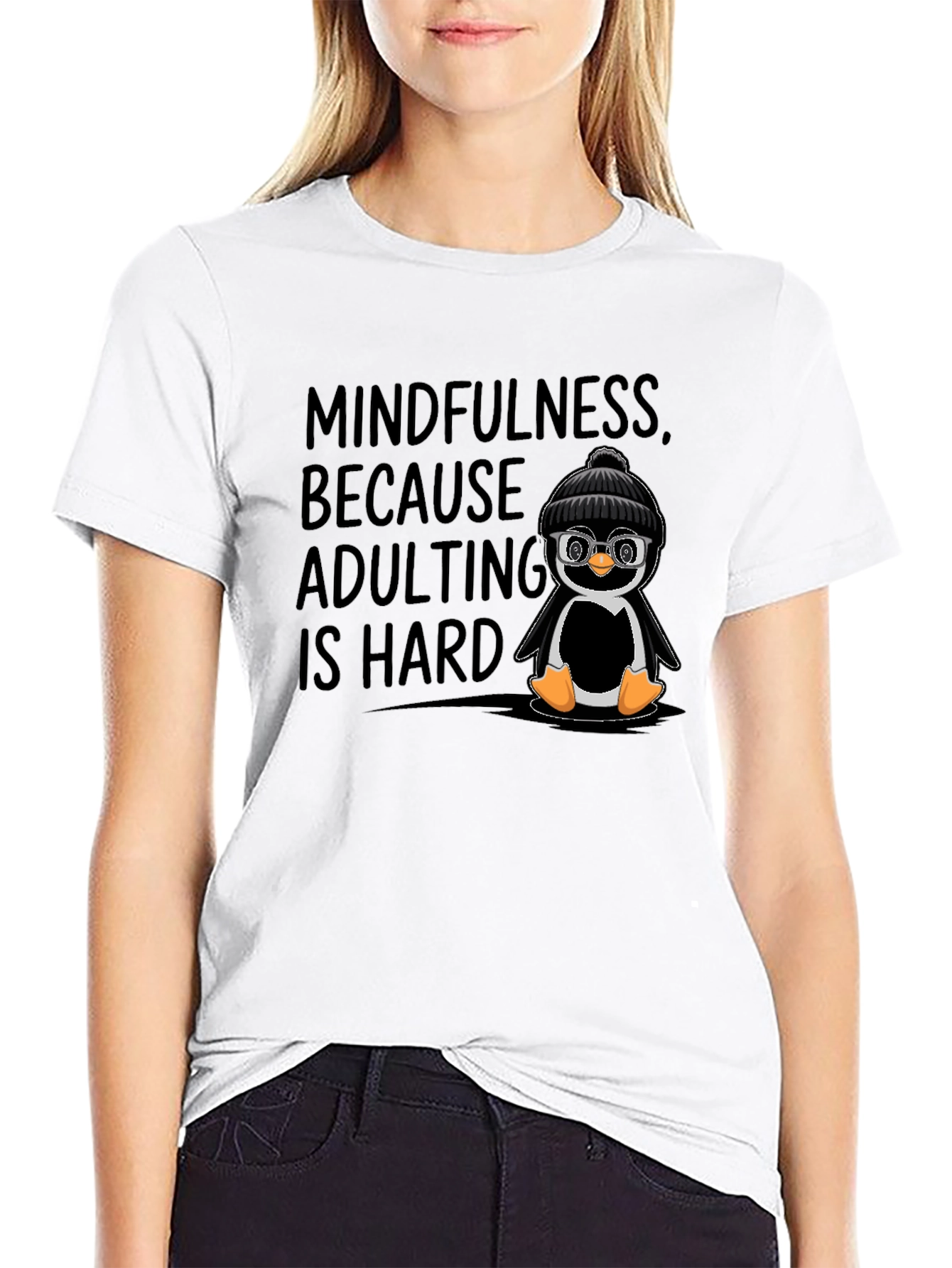 Mindfulness Adulting Penguin Graphic T-Shirt