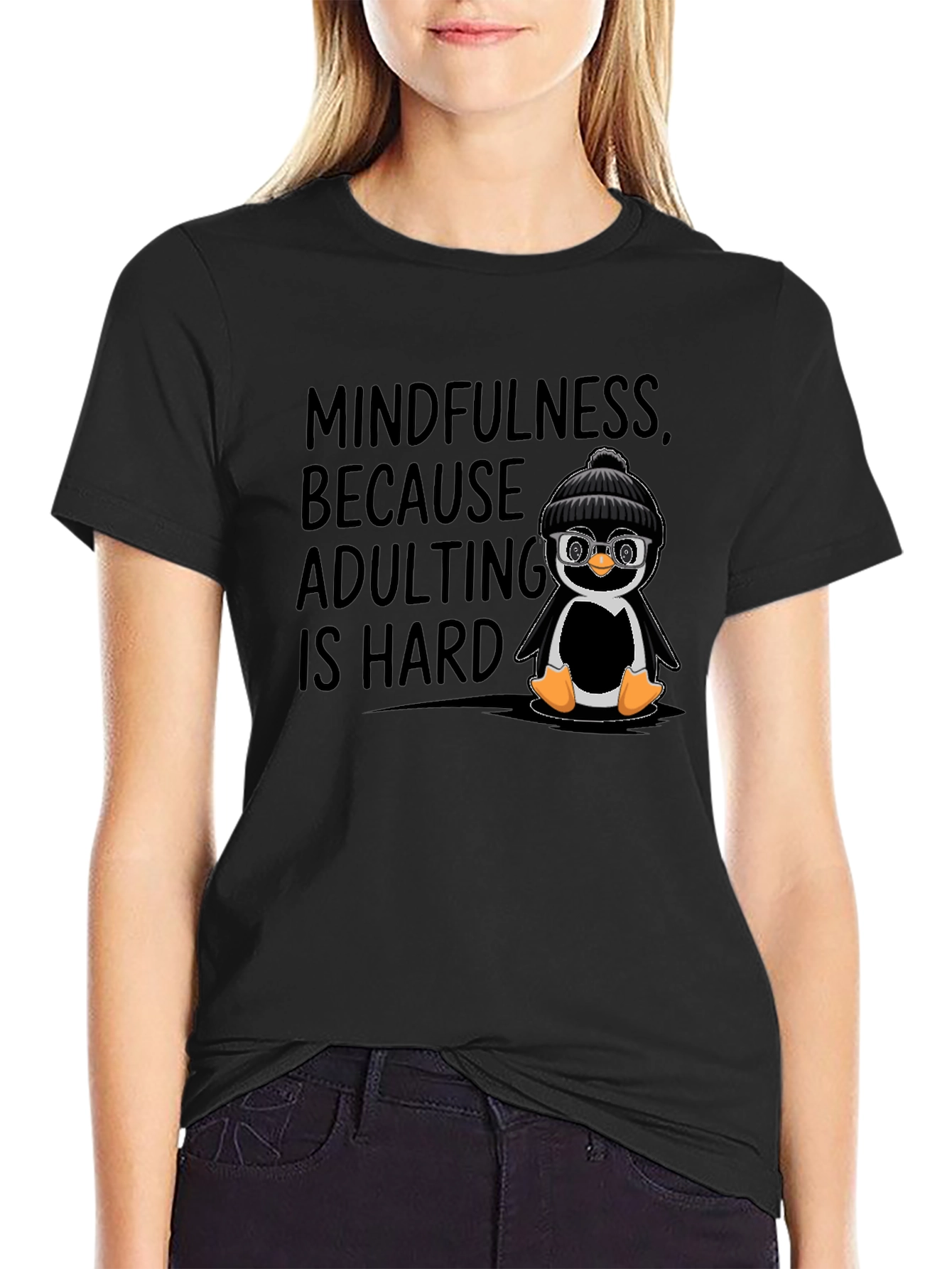 Mindfulness Adulting Penguin Graphic T-Shirt