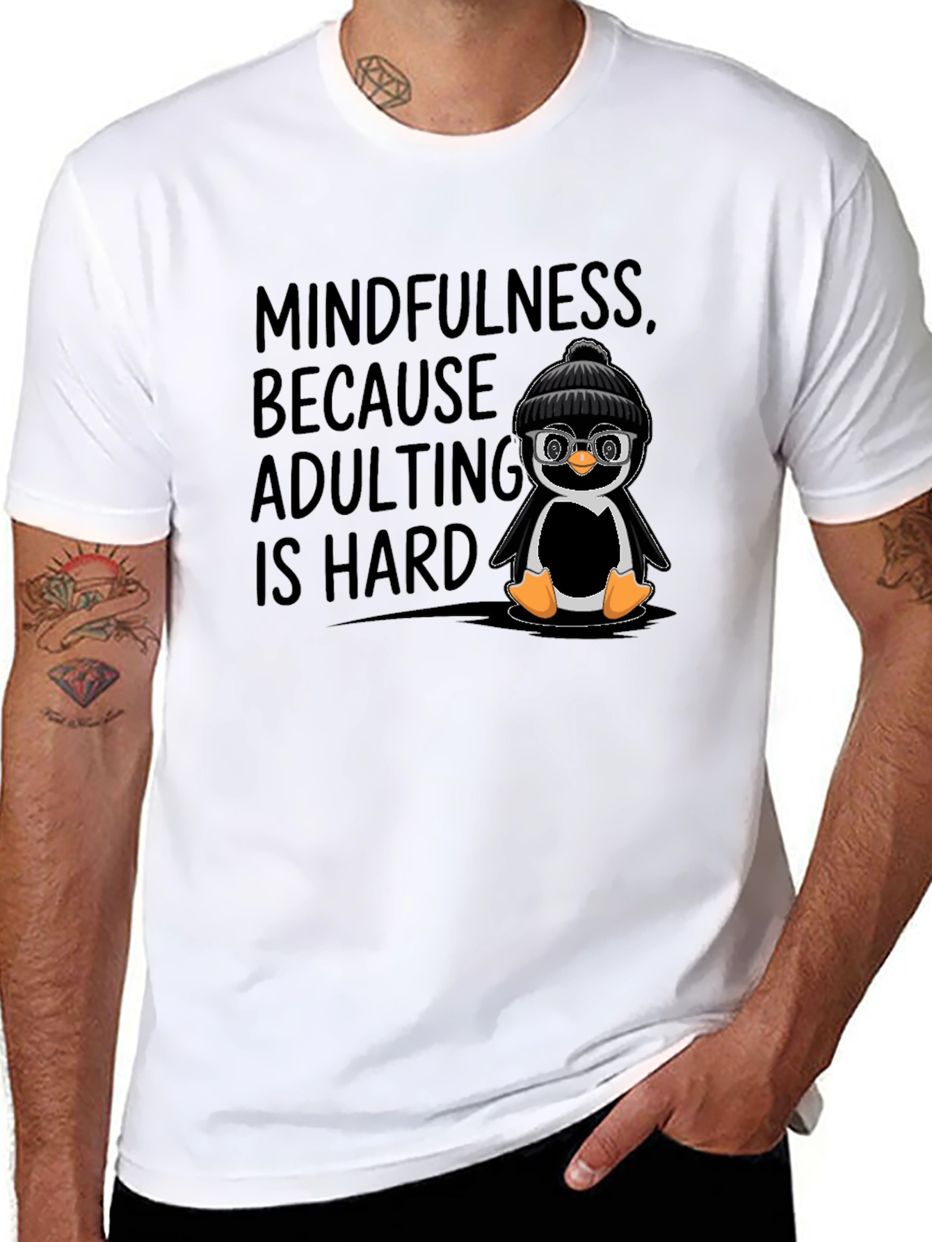 Mindfulness Adulting Penguin Graphic T-Shirt