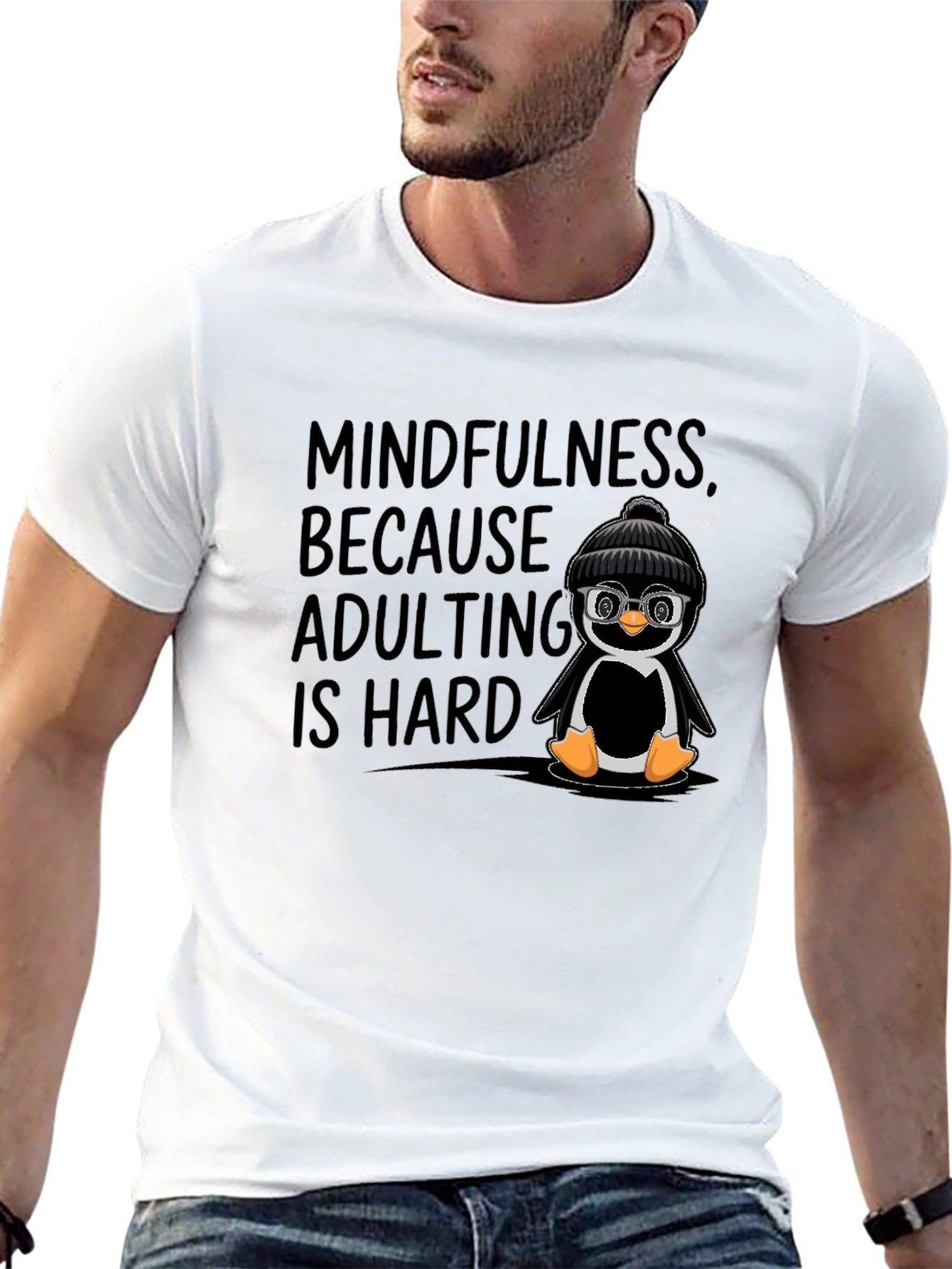 Mindfulness Adulting Penguin Graphic T-Shirt