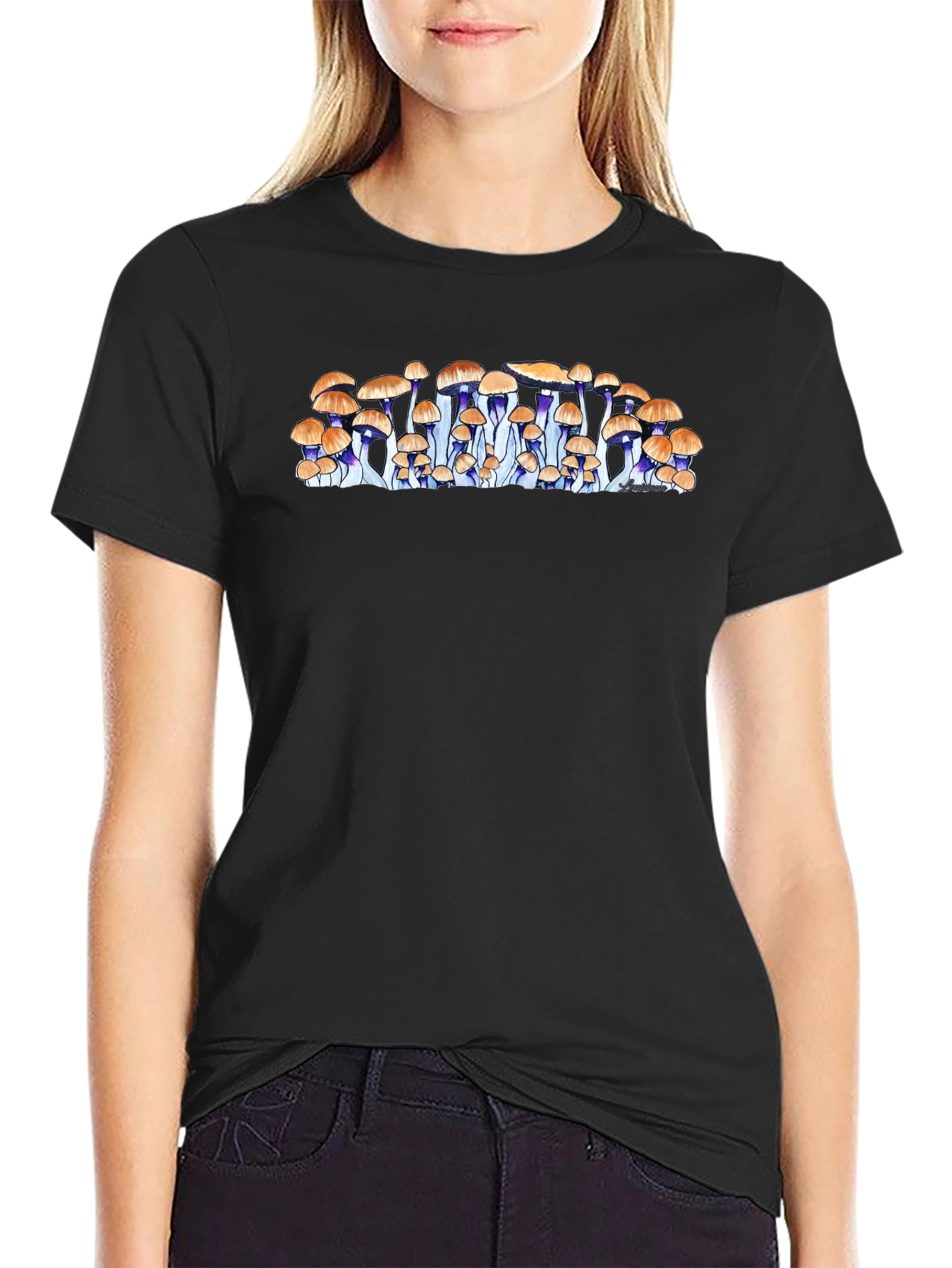 Mushroom Graphic Print Black T-Shirt