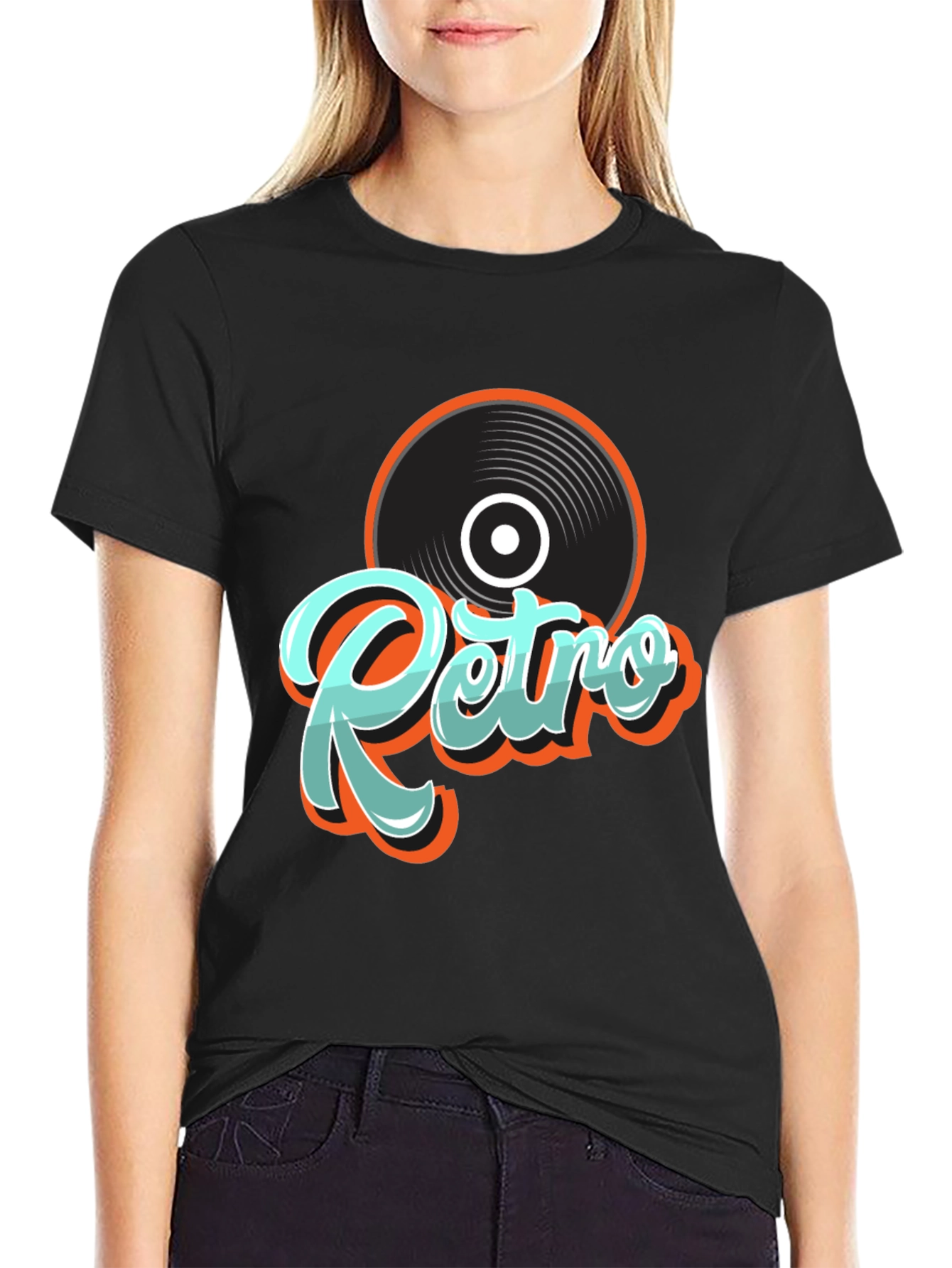 Retro Record Graphic Black T-Shirt