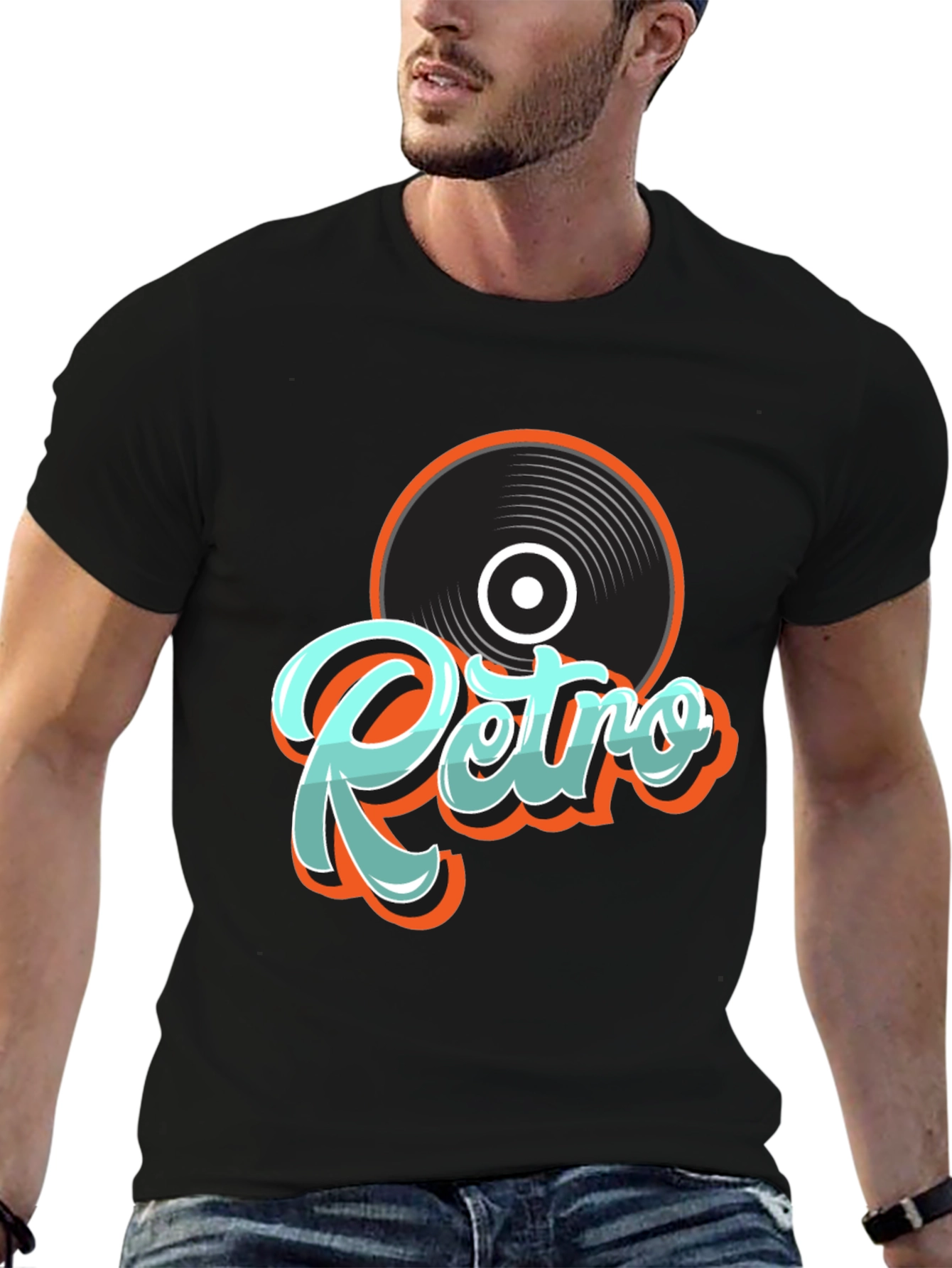 Retro Record Graphic Black T-Shirt
