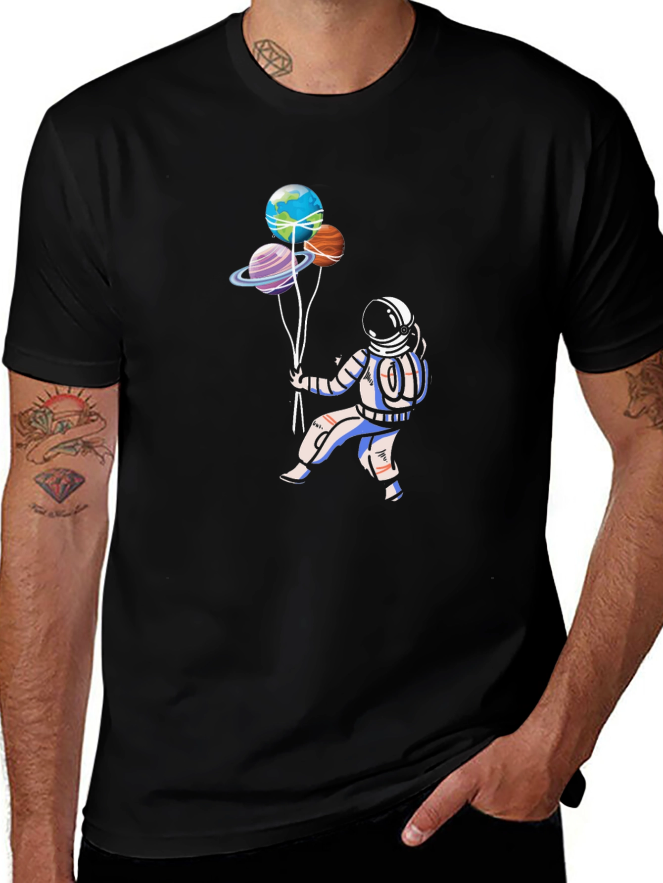 Astronaut & Planets T-Shirt - Space Lover Tee