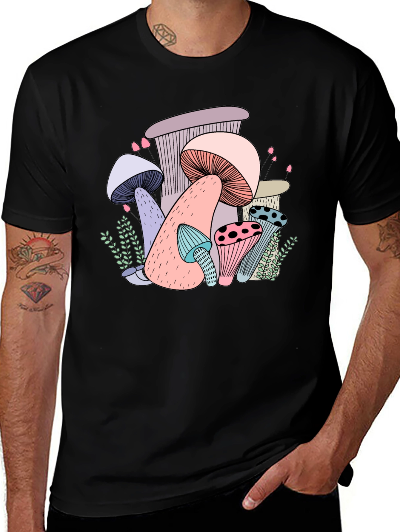 Mushroom Graphic Black T-Shirt