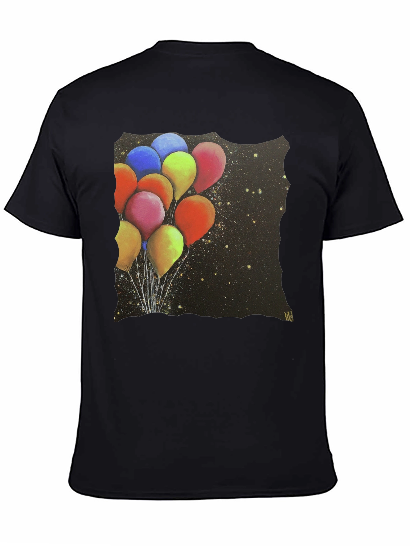 Balloon Galaxy Black T-Shirt - Unique Graphic Tee