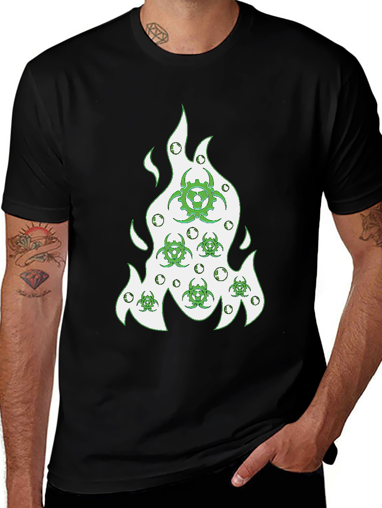 Biohazard Flame Graphic Tee - Modern Style