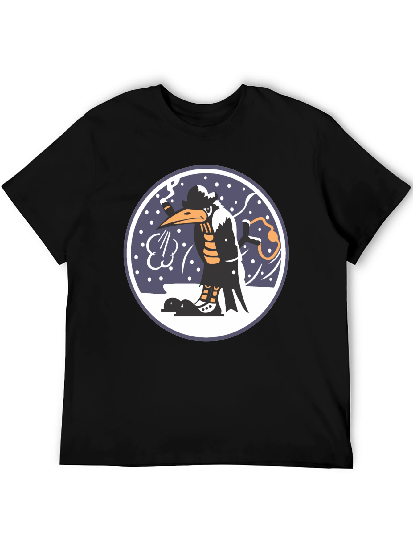 Cartoon Bird Print Black T-Shirt