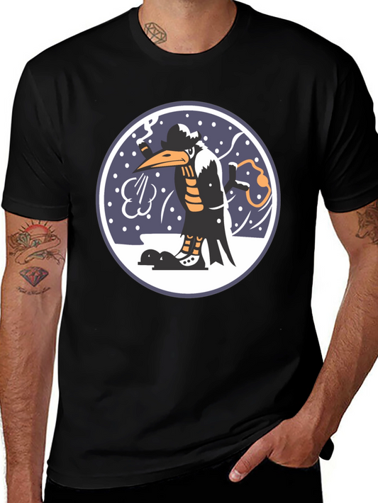 Cartoon Bird Print Black T-Shirt