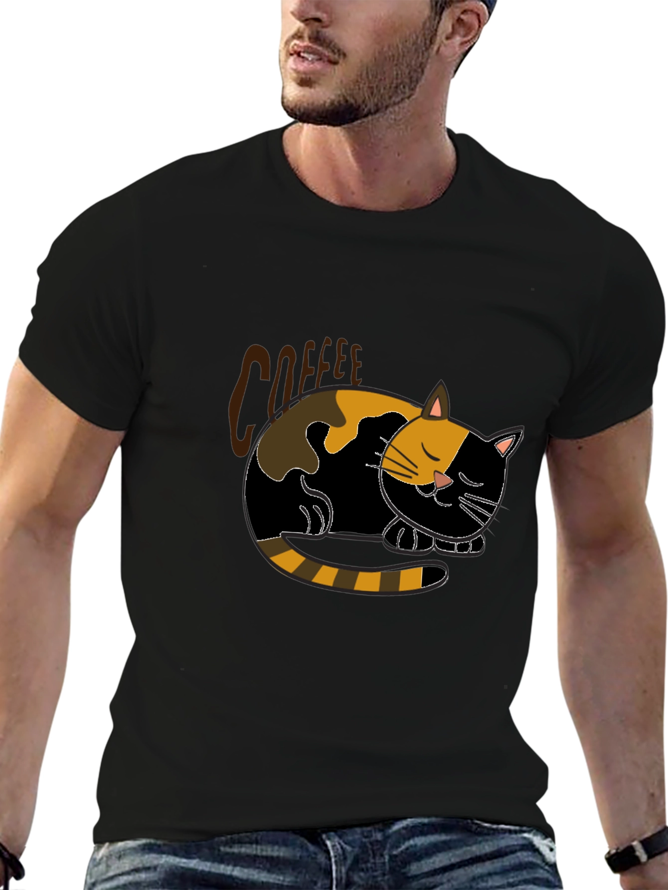 Coffee Cat Nap Black T-Shirt - Relaxed Fit