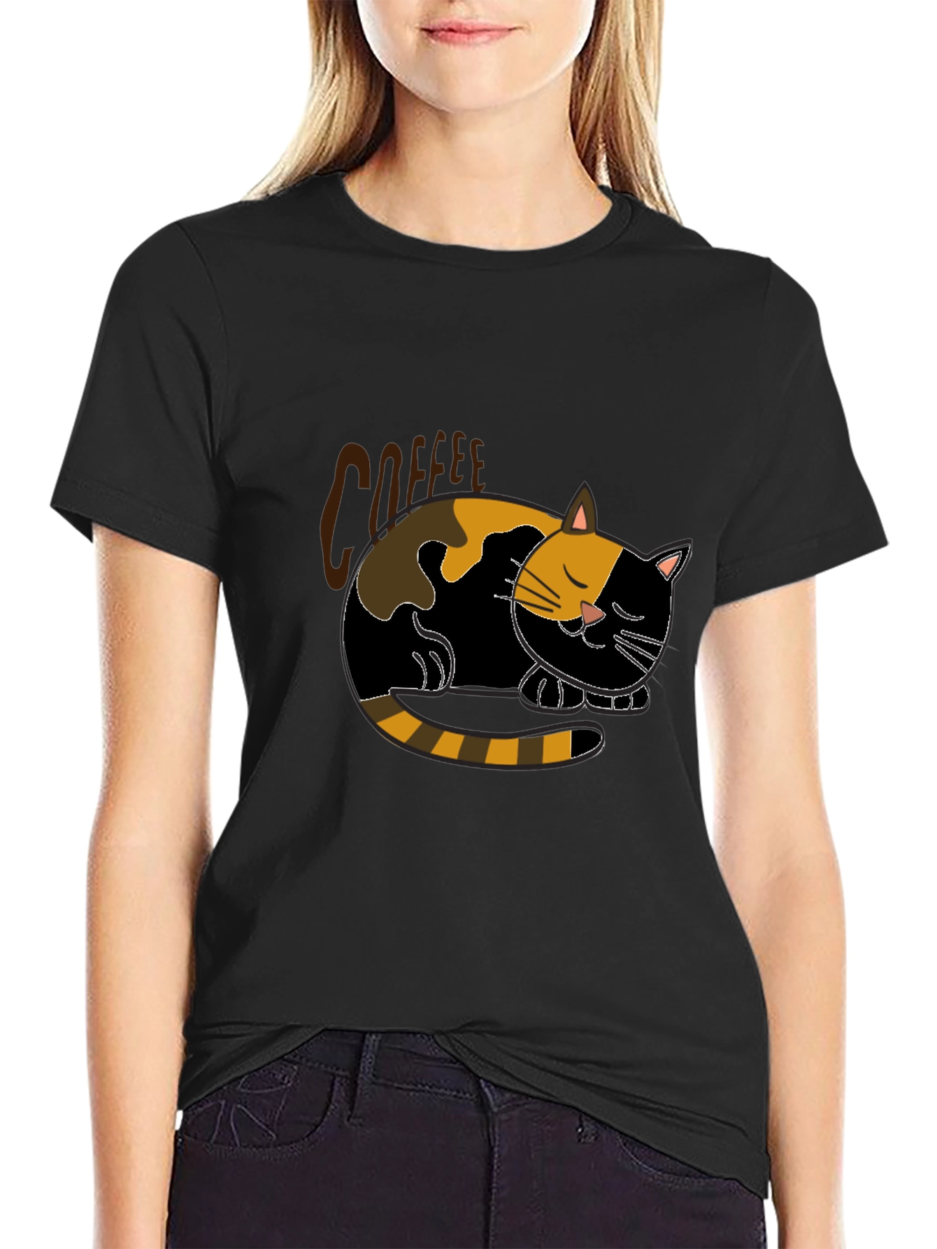 Coffee Cat Nap Black T-Shirt - Relaxed Fit
