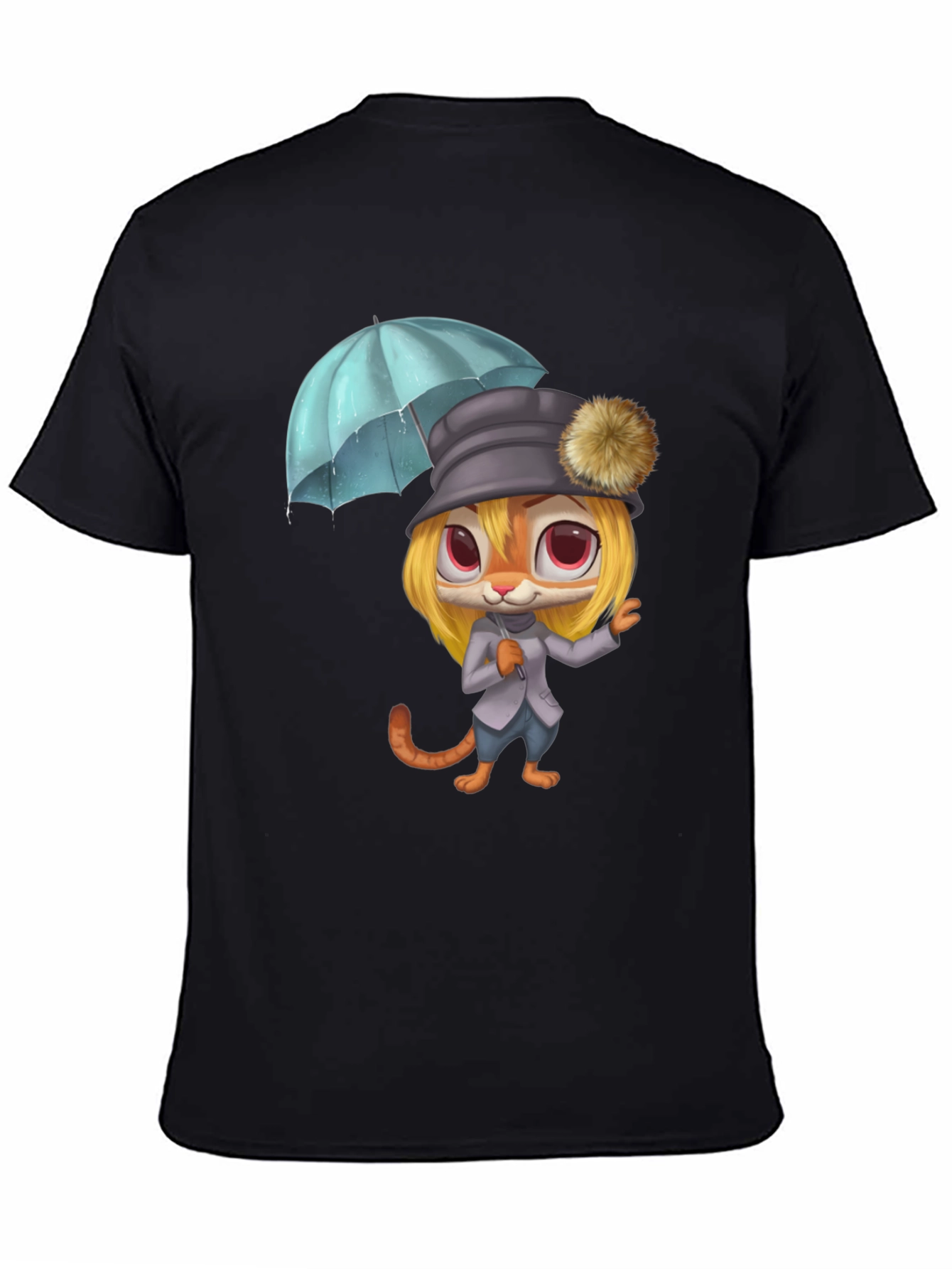 Cartoon Tiger with Umbrella Graphic Tee