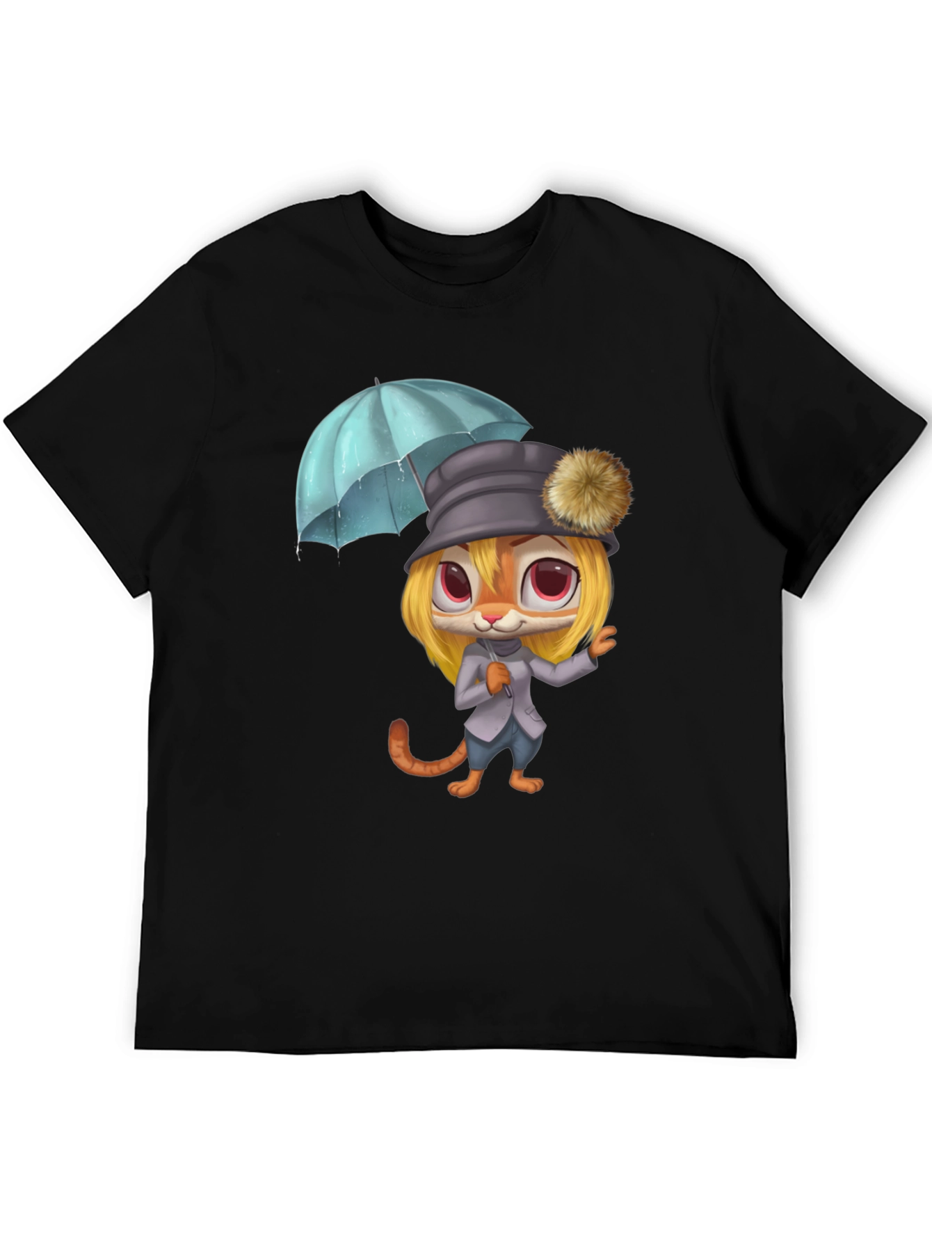Cartoon Tiger with Umbrella Graphic Tee