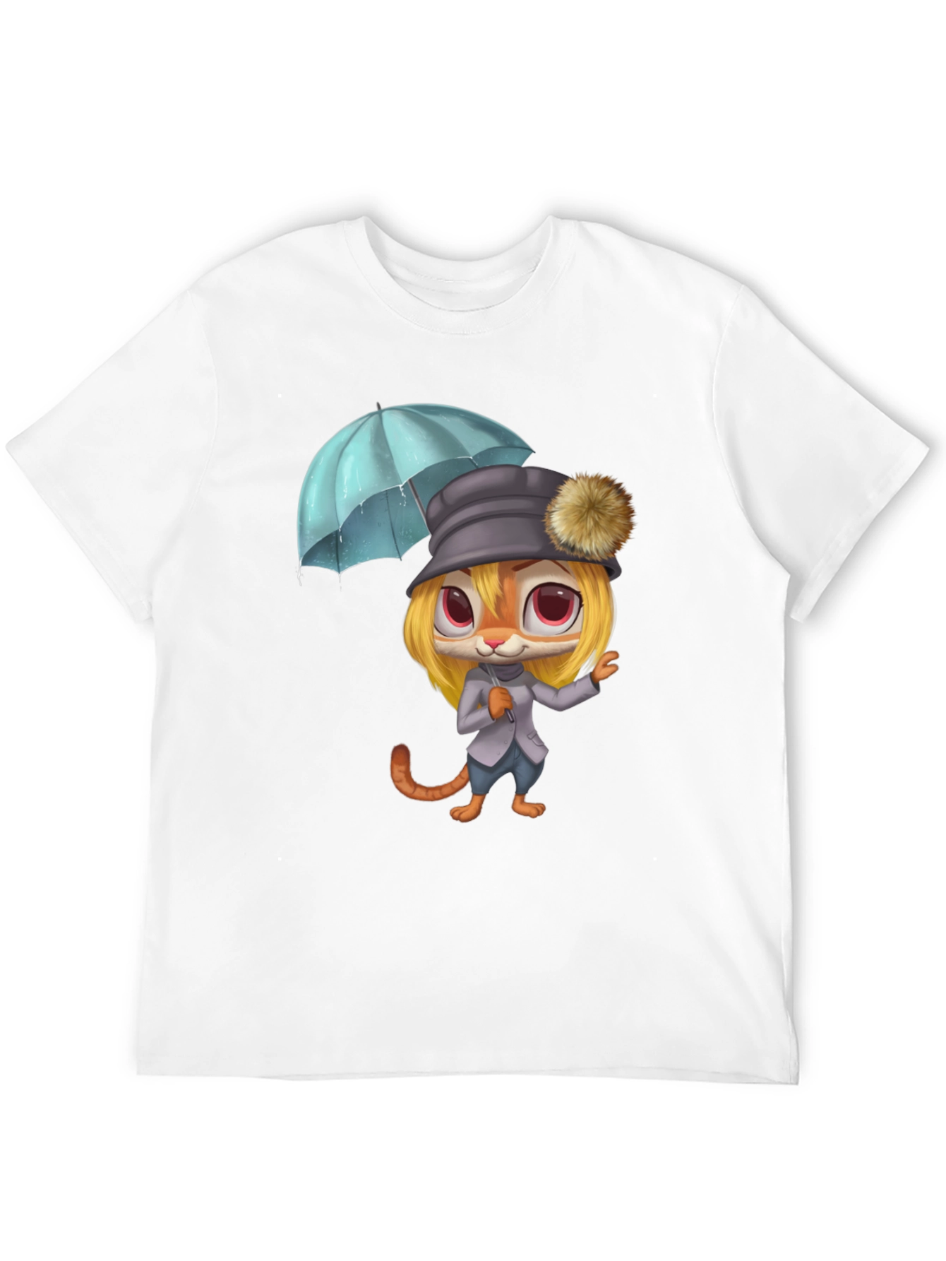 Cartoon Tiger with Umbrella Graphic Tee