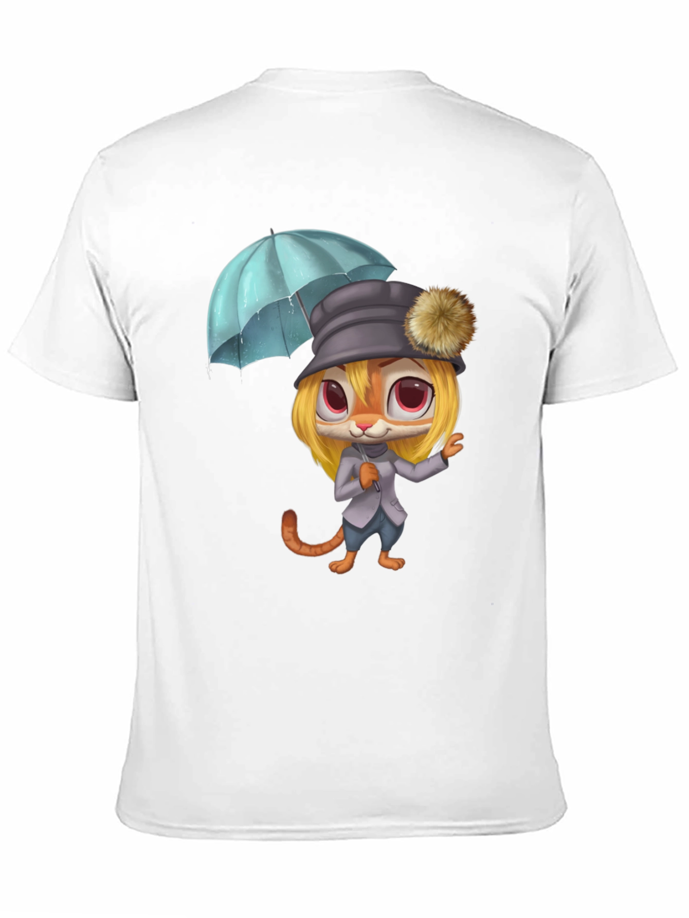 Cartoon Tiger with Umbrella Graphic Tee