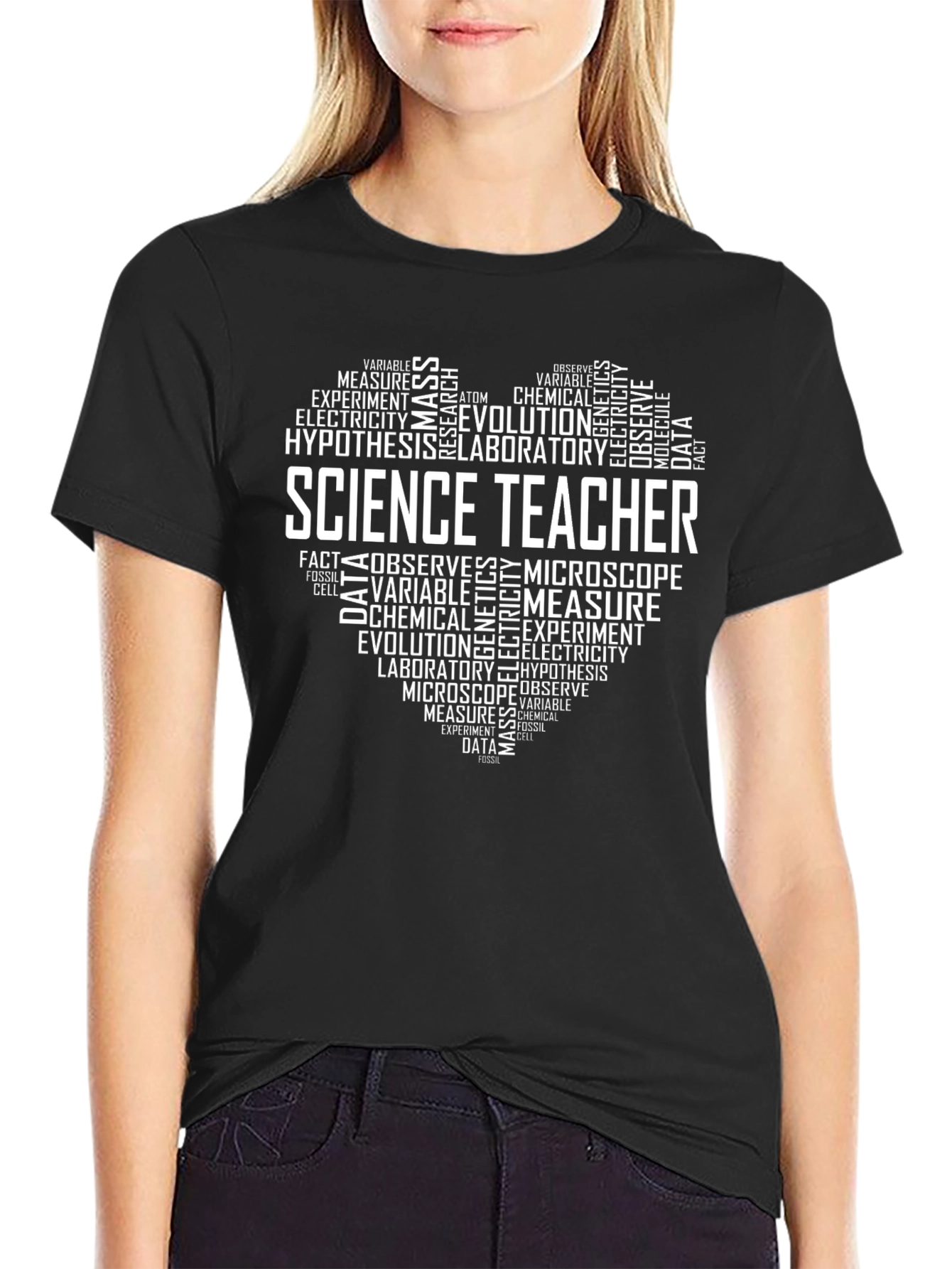 Science Teacher Heart Word Cloud Graphic T-Shirt