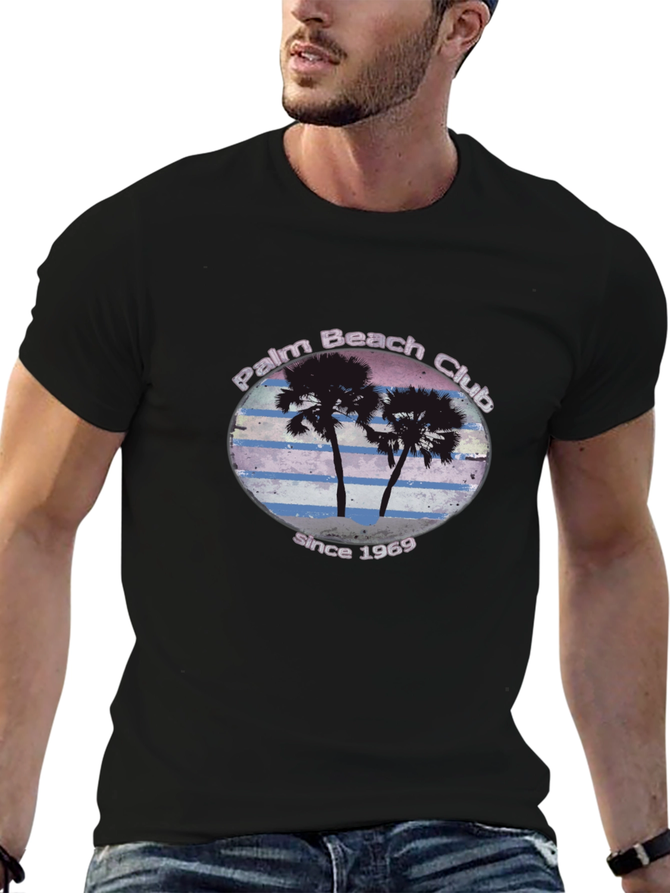 Palm Beach Club T-Shirt - Retro Palm Tree Tee