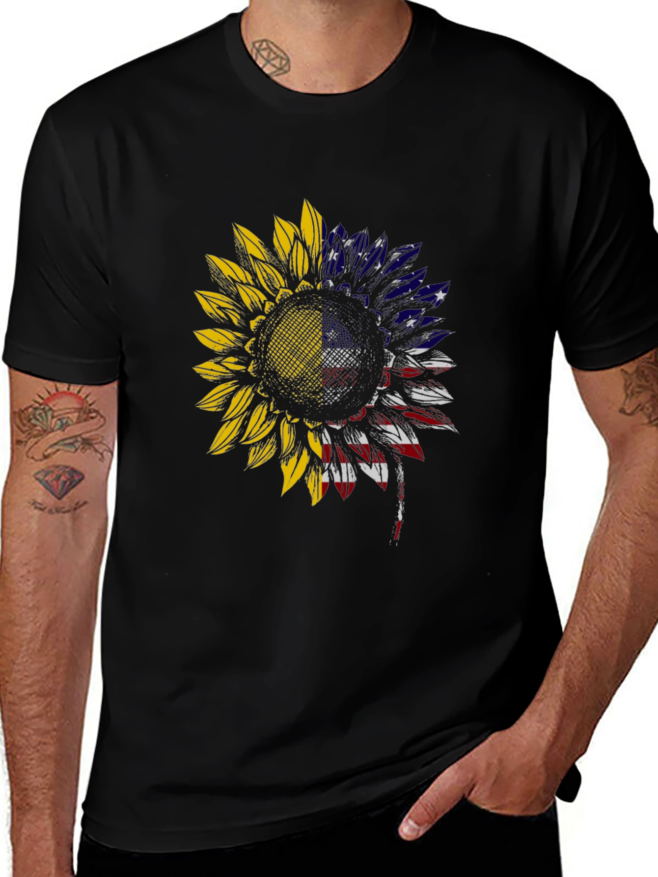 Sunflower US Flag Mens T-Shirt