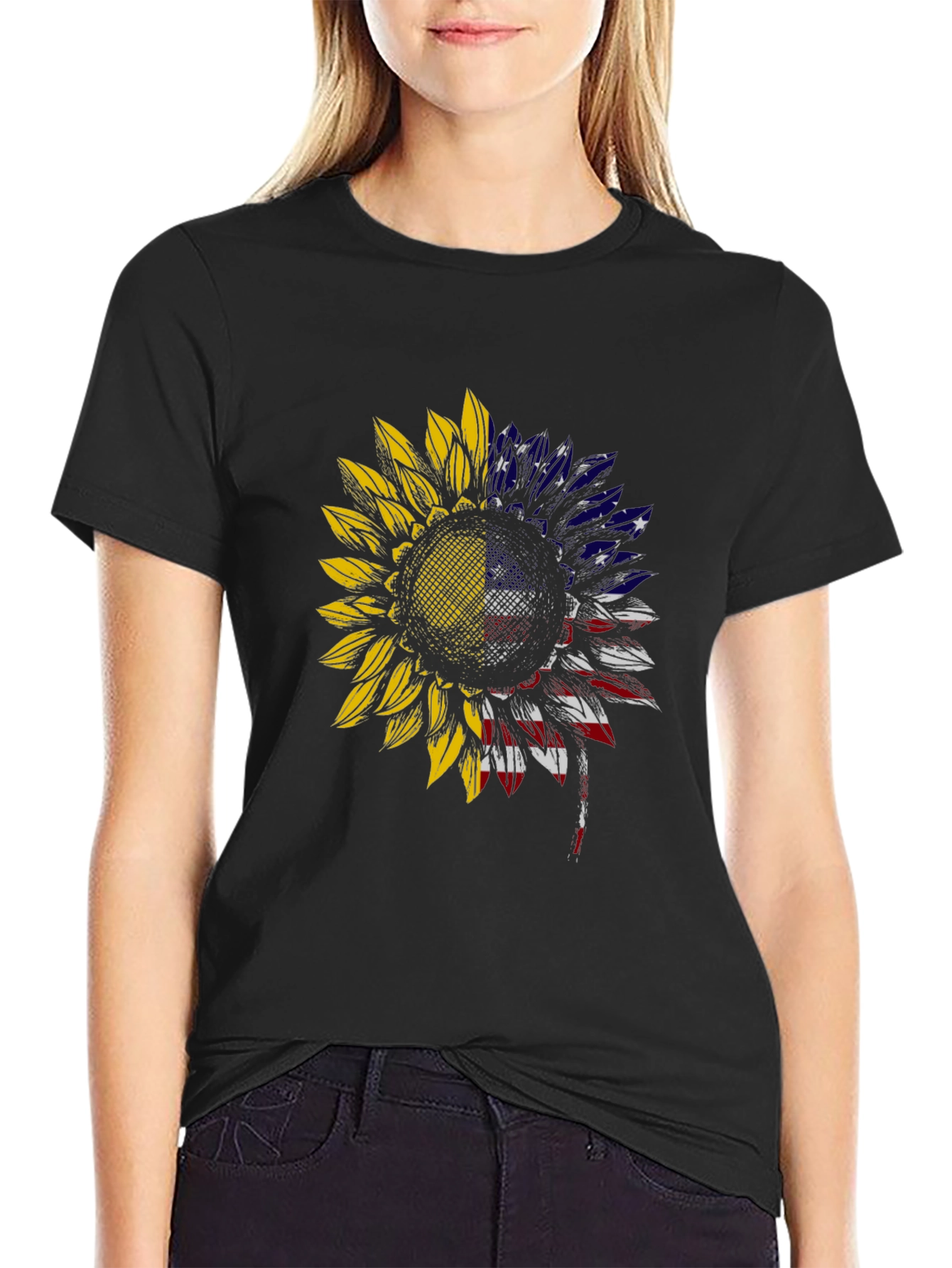Sunflower US Flag Mens T-Shirt