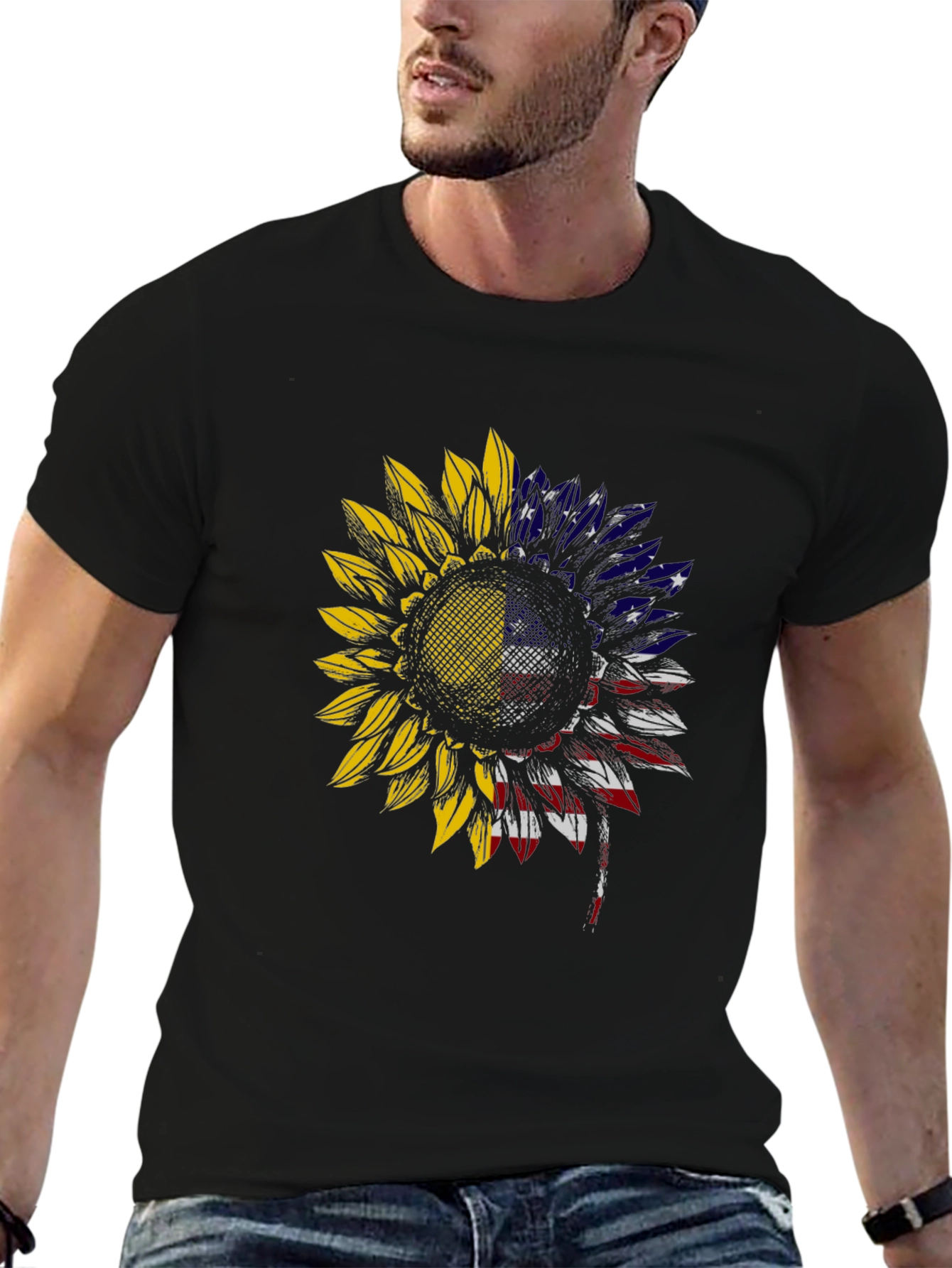 Sunflower US Flag Mens T-Shirt