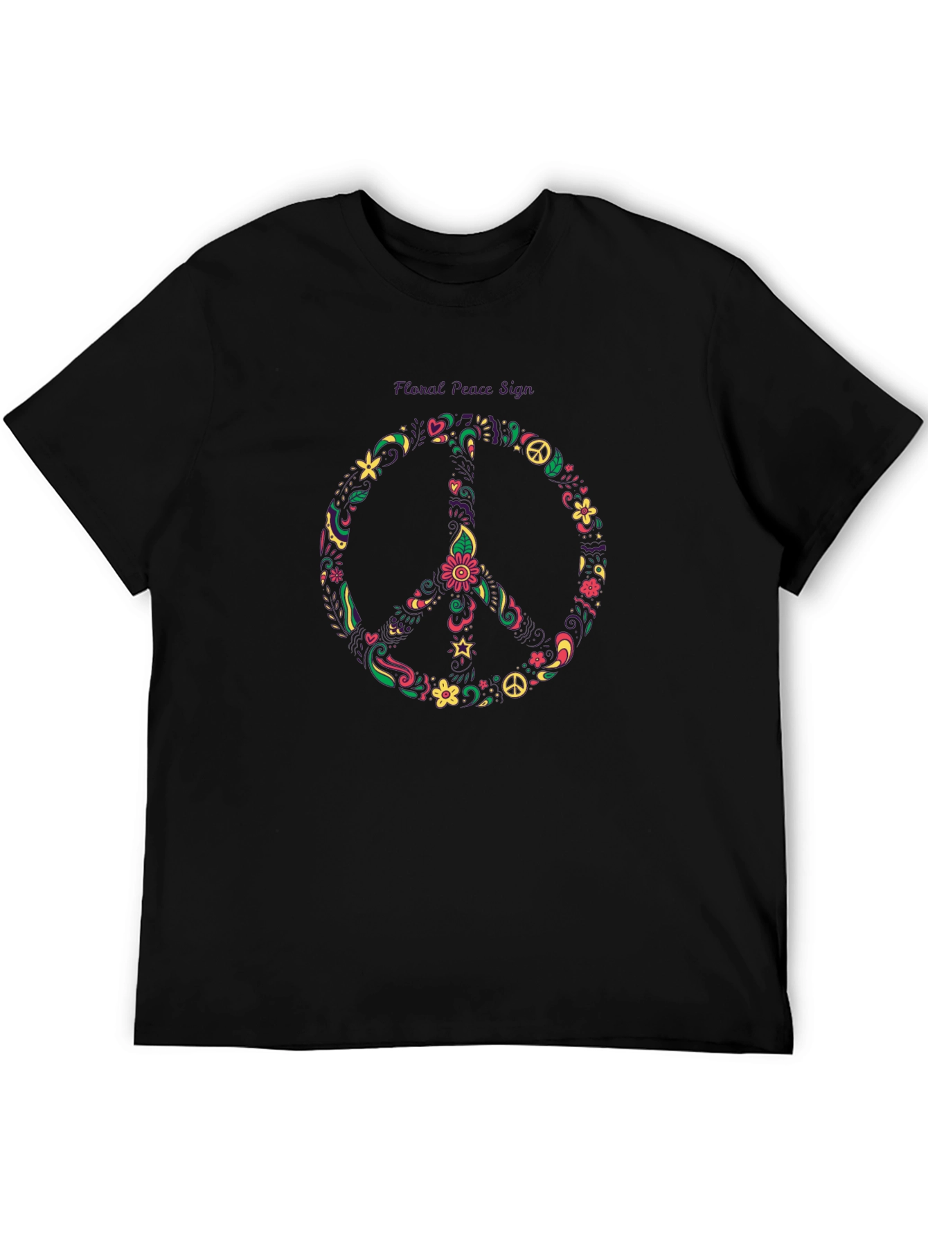 Floral Peace Sign Black T-Shirt