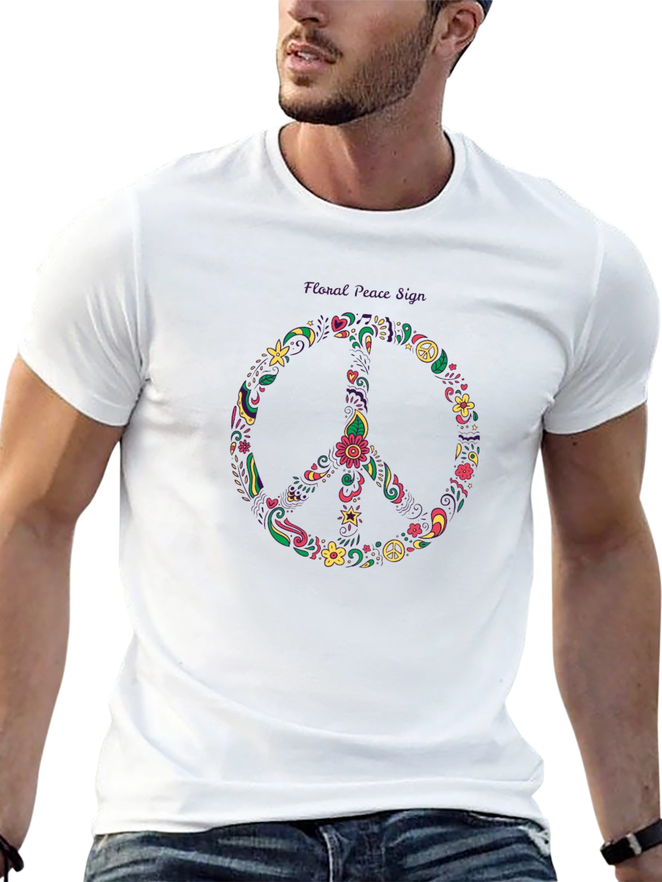 Floral Peace Sign Black T-Shirt