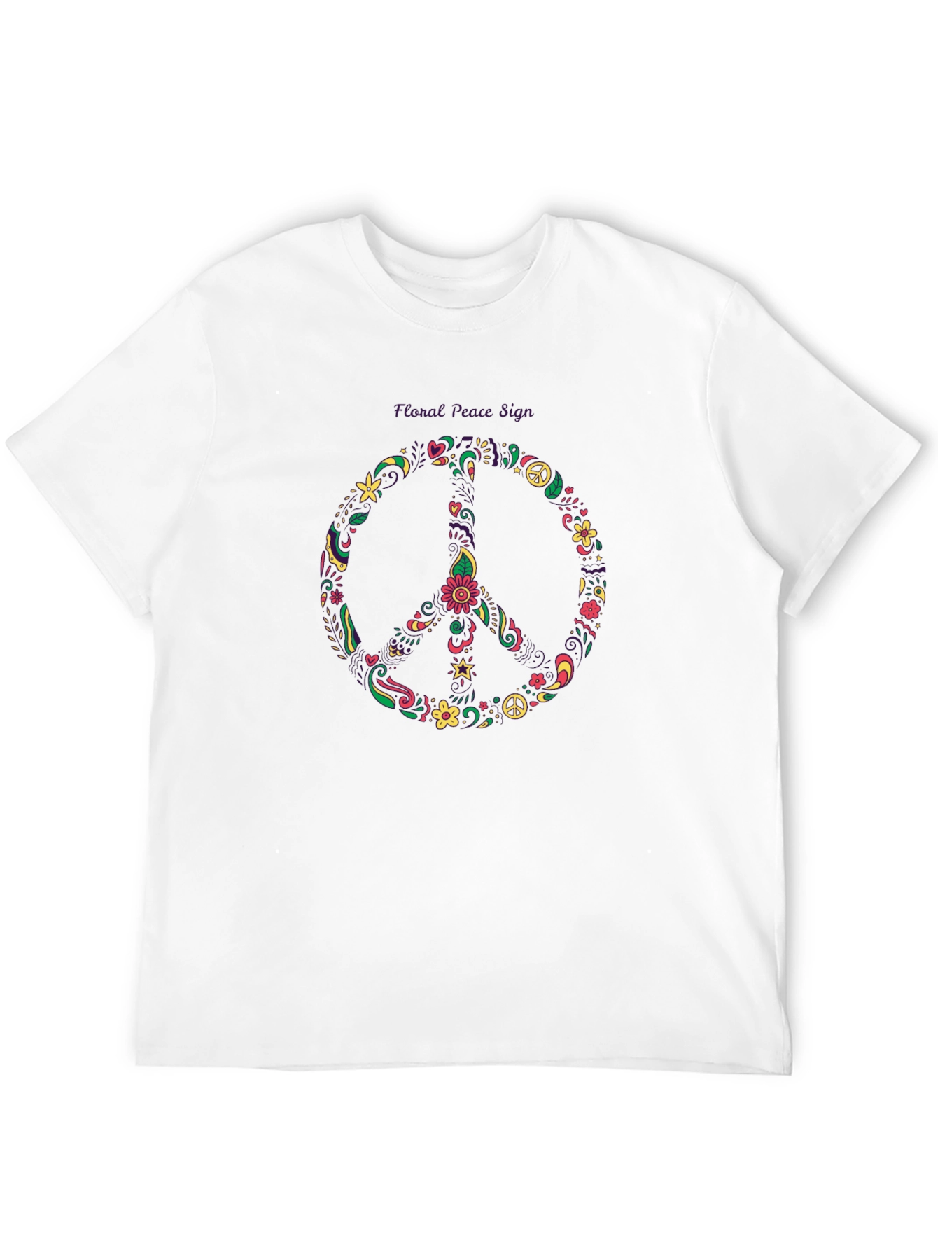 Floral Peace Sign Black T-Shirt