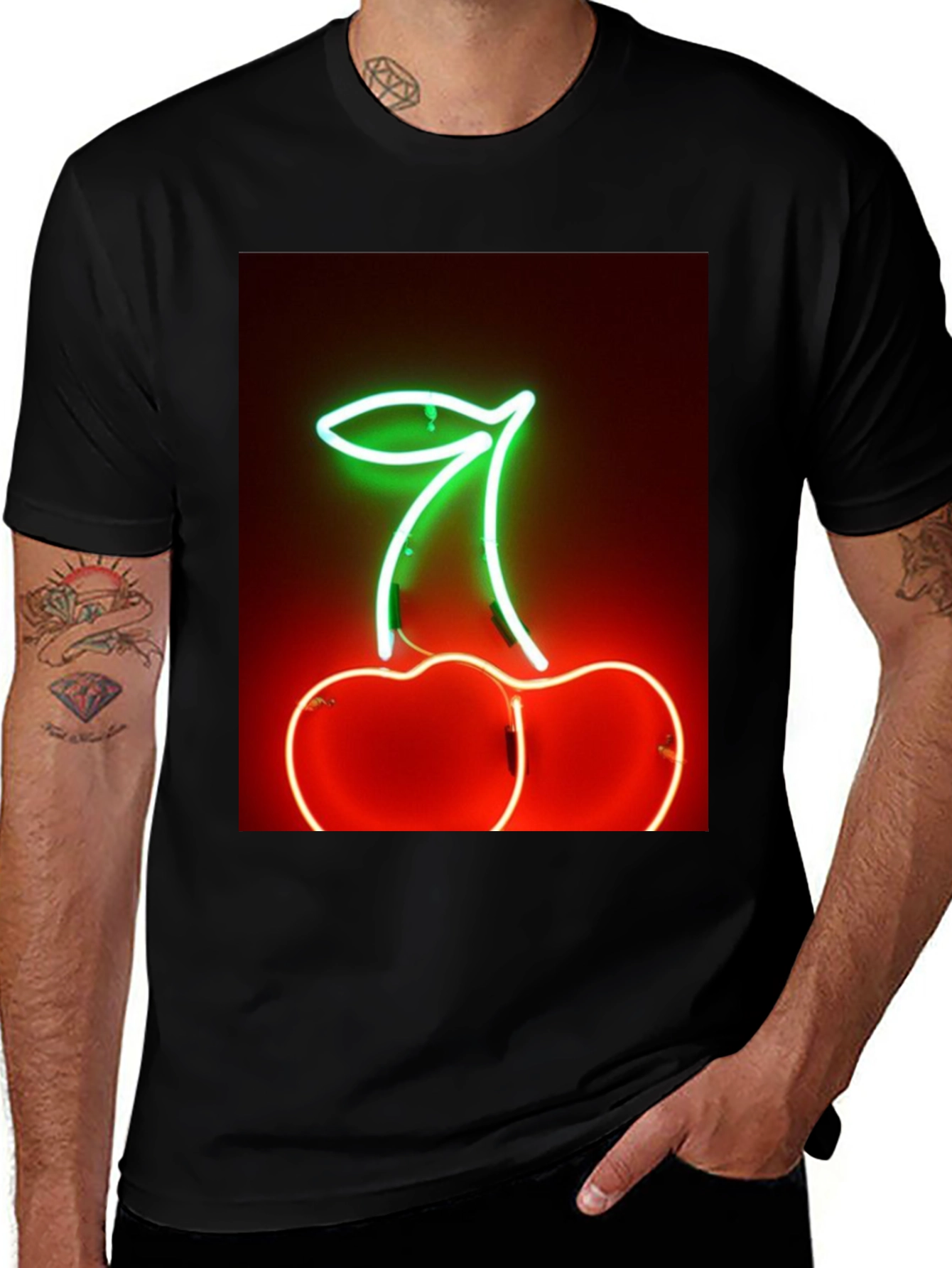 Neon Cherry T-Shirt - Glowing Fruit Graphic Tee