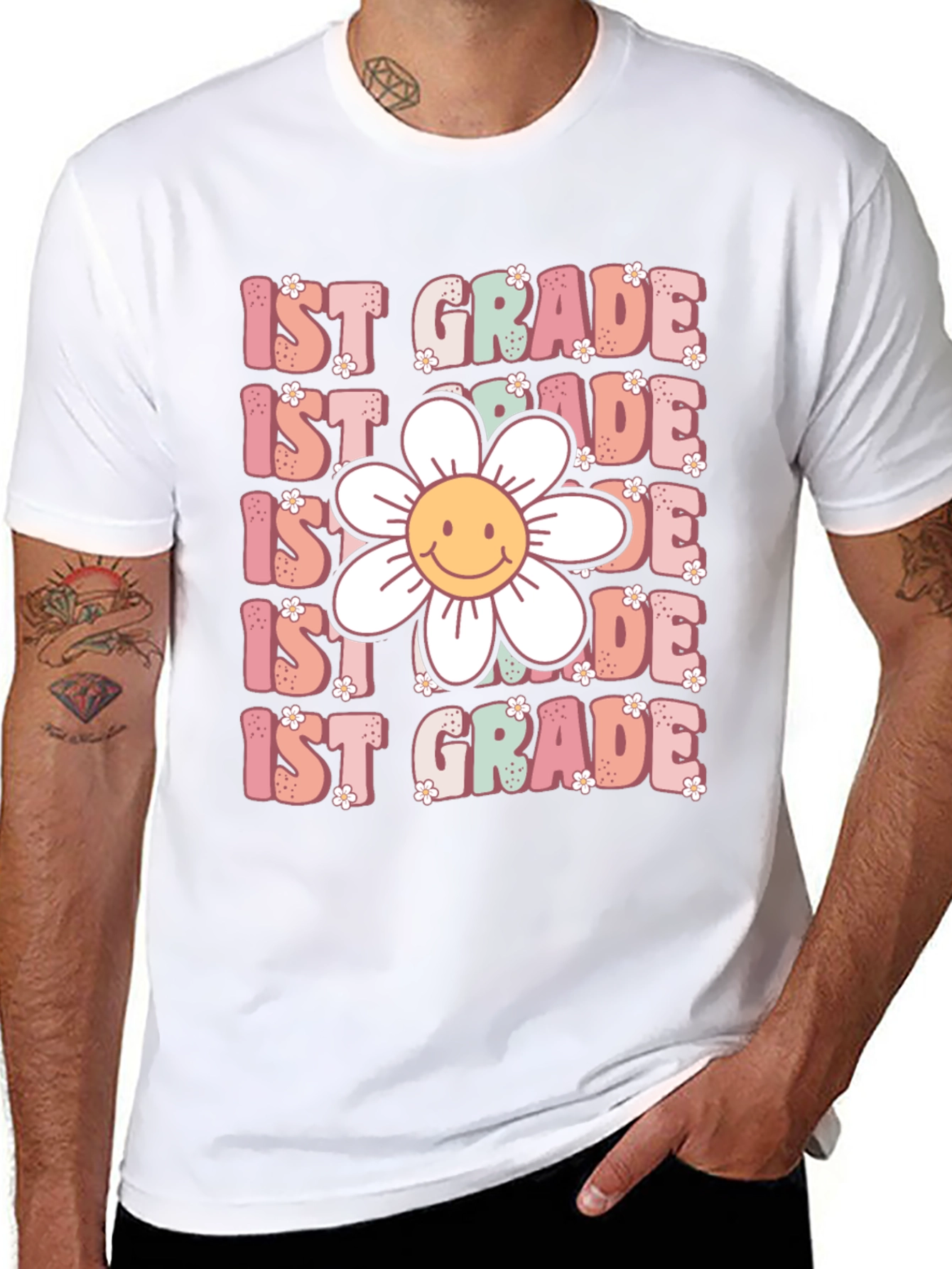 1st Grade Teacher T-Shirt with Flower