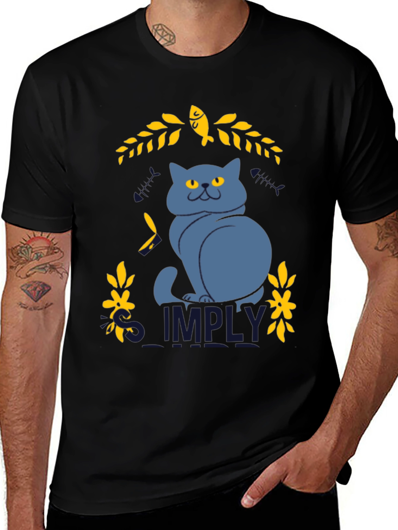 Simply Cat Graphic Tee - Black Cotton T-Shirt