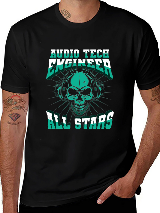 Audio Tech Engineer Skull Graphic T-Shirt
