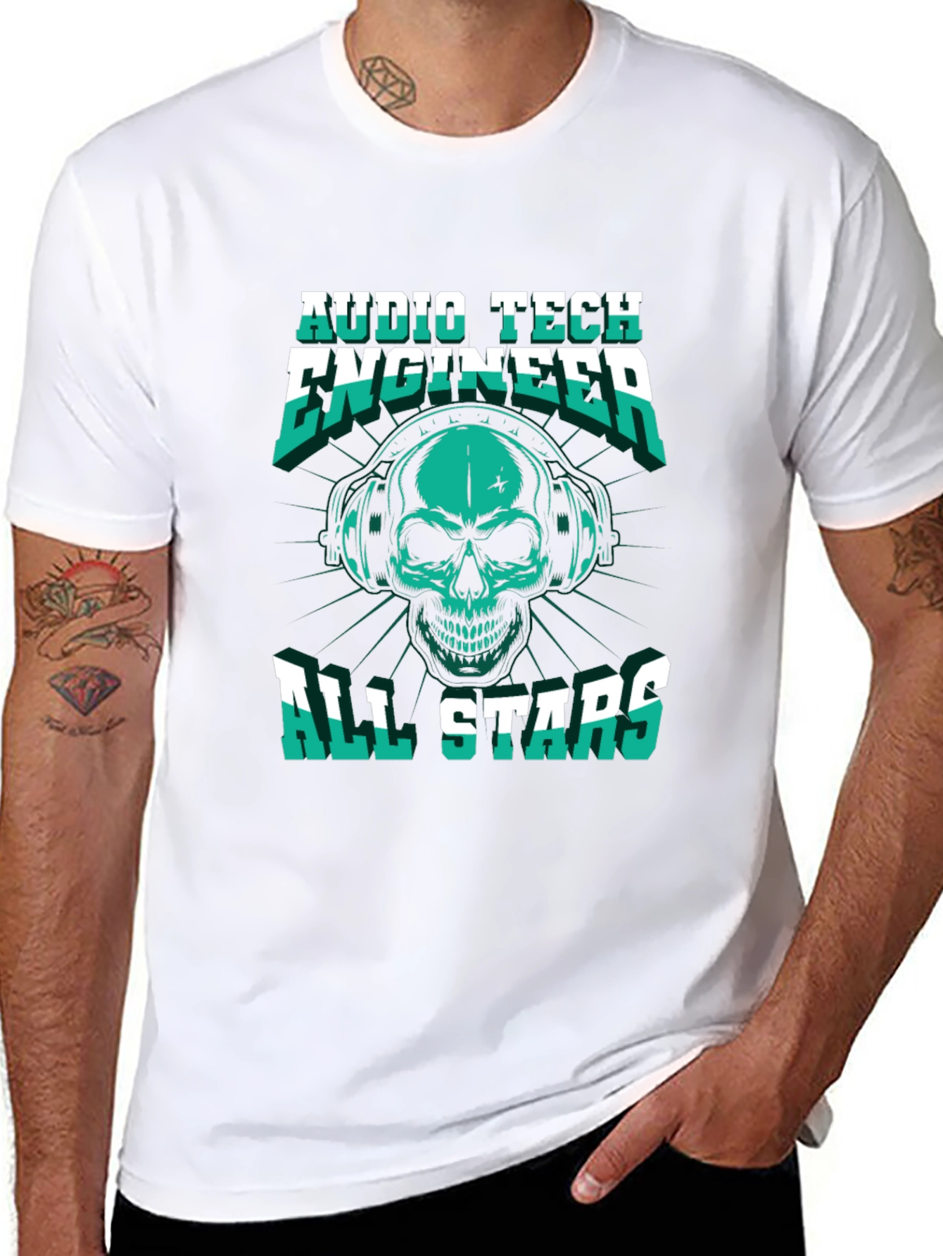 Audio Tech Engineer Skull Graphic T-Shirt