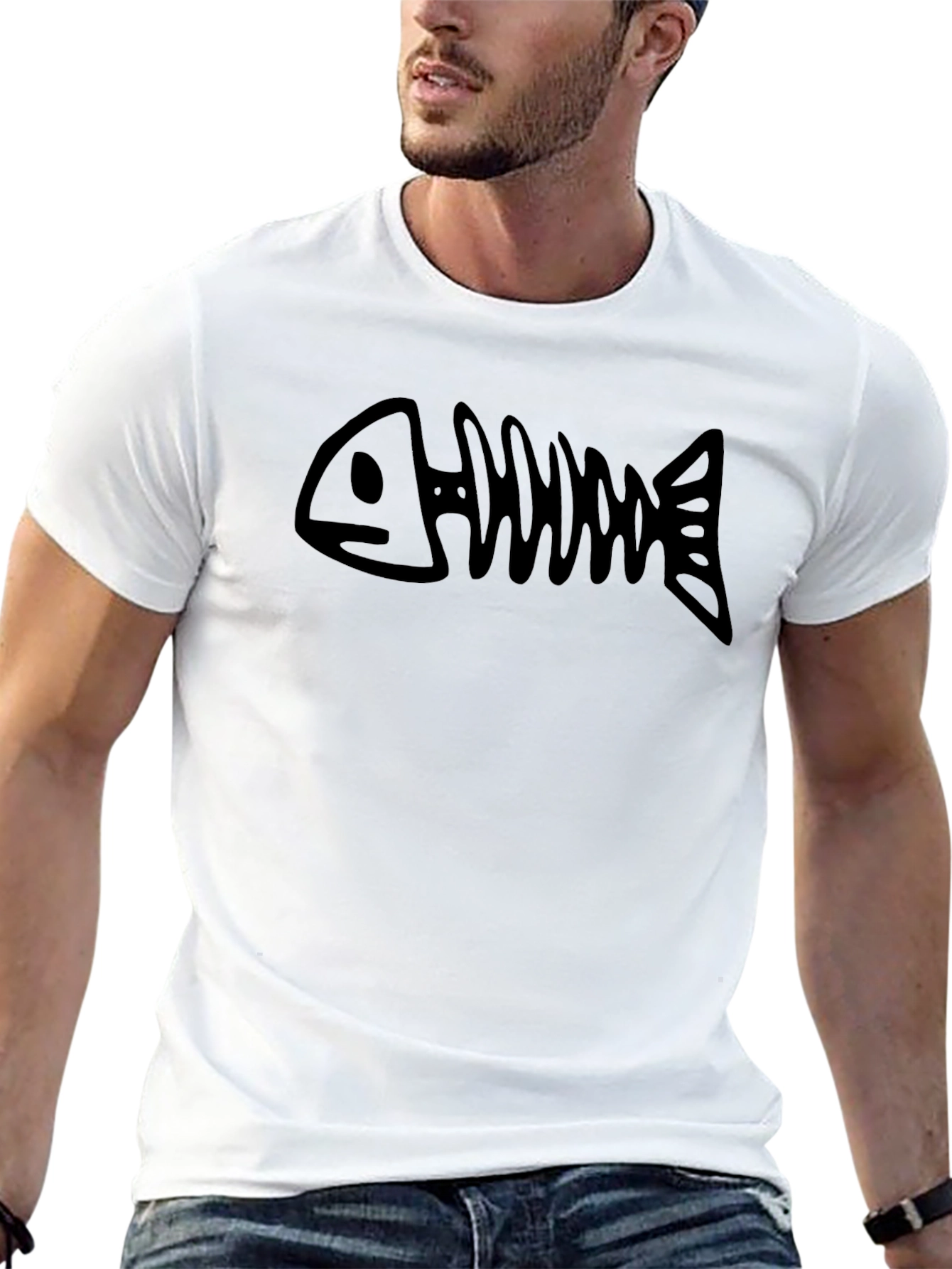 Black Fishbone Graphic Tee - Unisex Casual Style