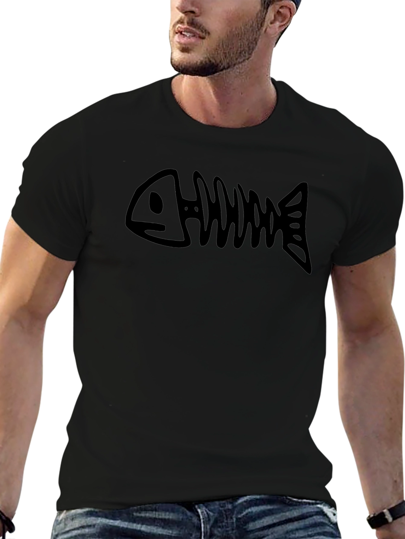 Black Fishbone Graphic Tee - Unisex Casual Style
