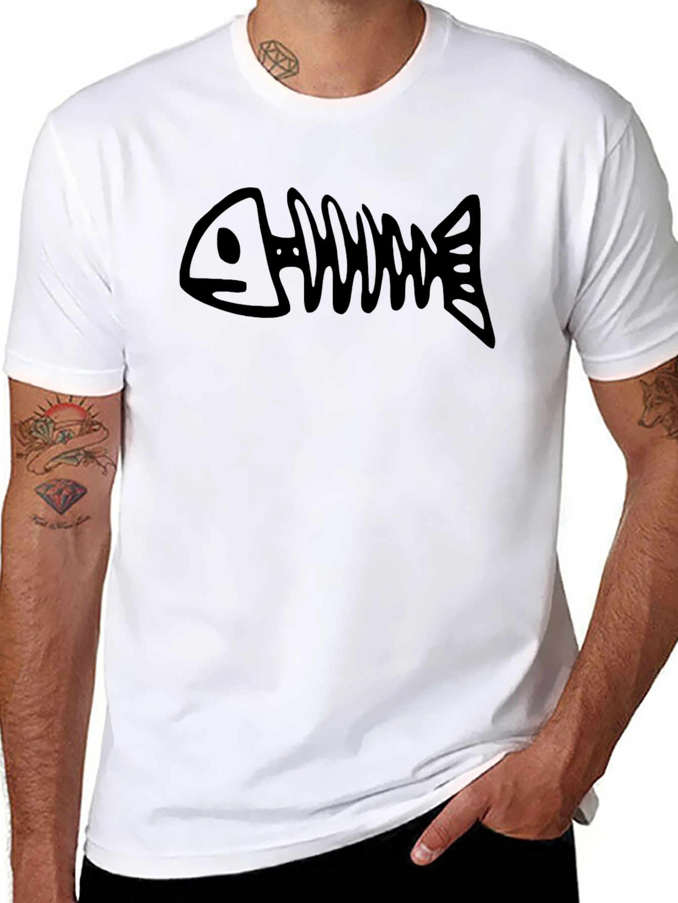 Black Fishbone Graphic Tee - Unisex Casual Style
