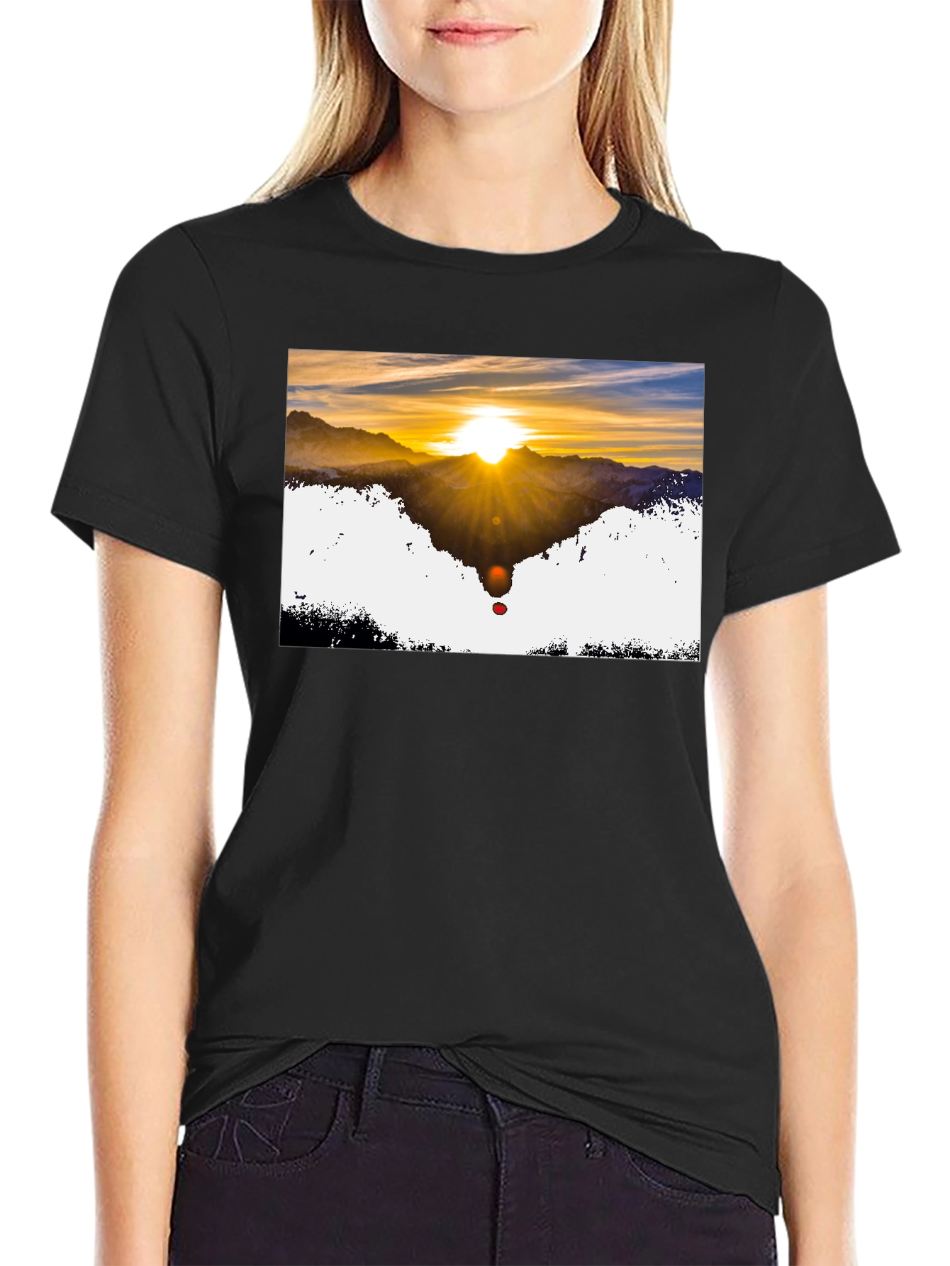 Sunset Mountain Graphic Tee - Stylish Black T-Shirt