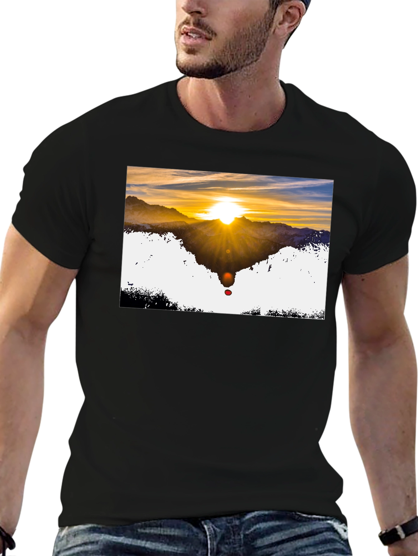 Sunset Mountain Graphic Tee - Stylish Black T-Shirt