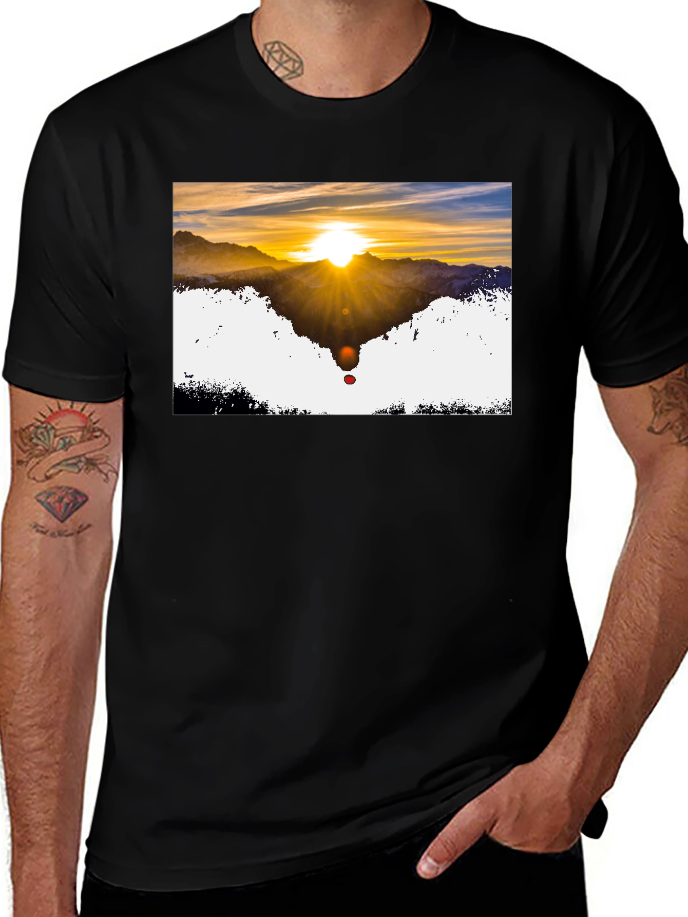 Sunset Mountain Graphic Tee - Stylish Black T-Shirt