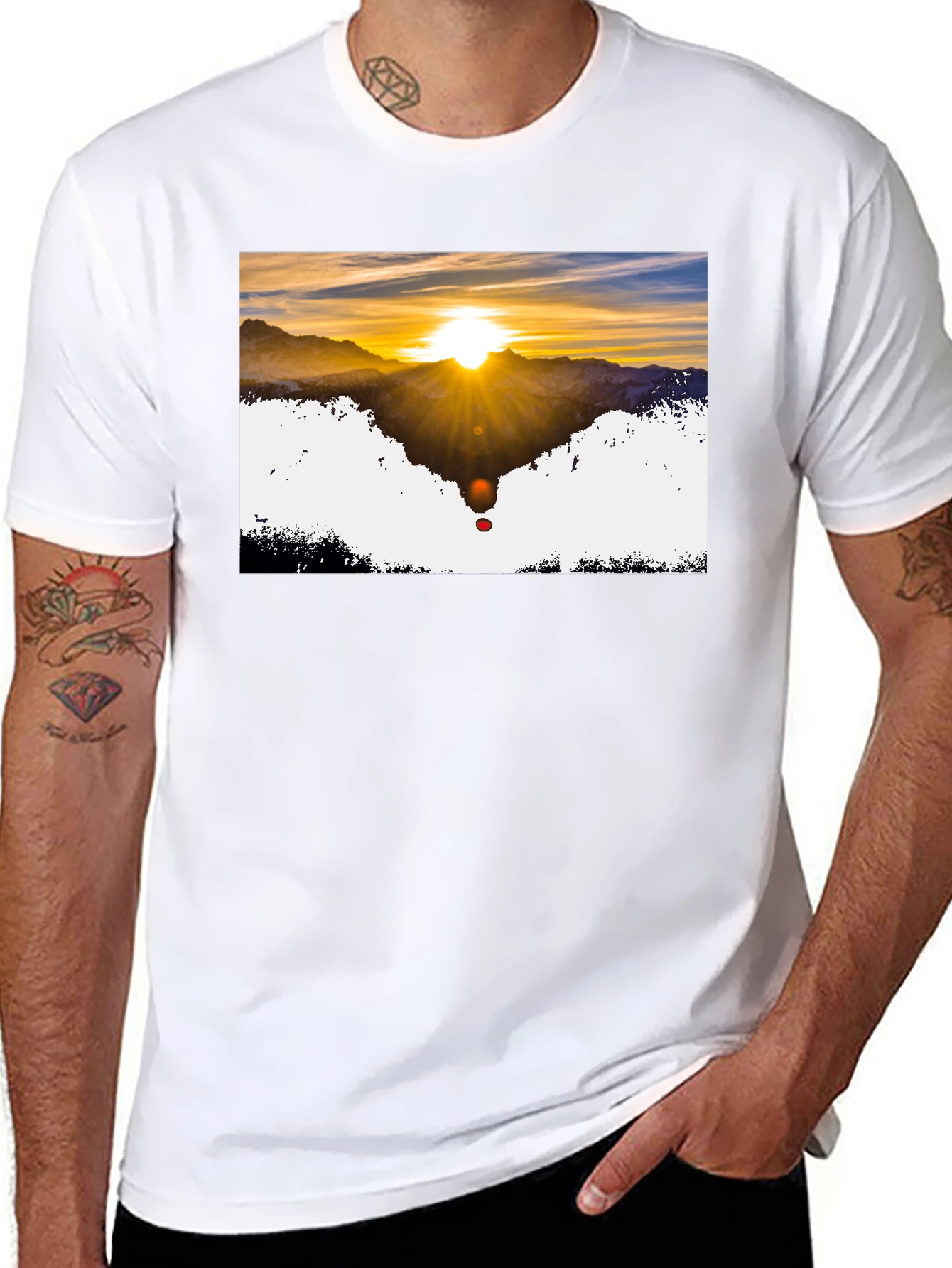 Sunset Mountain Graphic Tee - Stylish Black T-Shirt