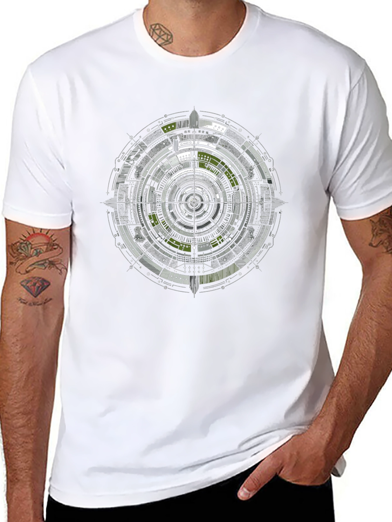 Geometric Tech Circle Graphic Black T-Shirt