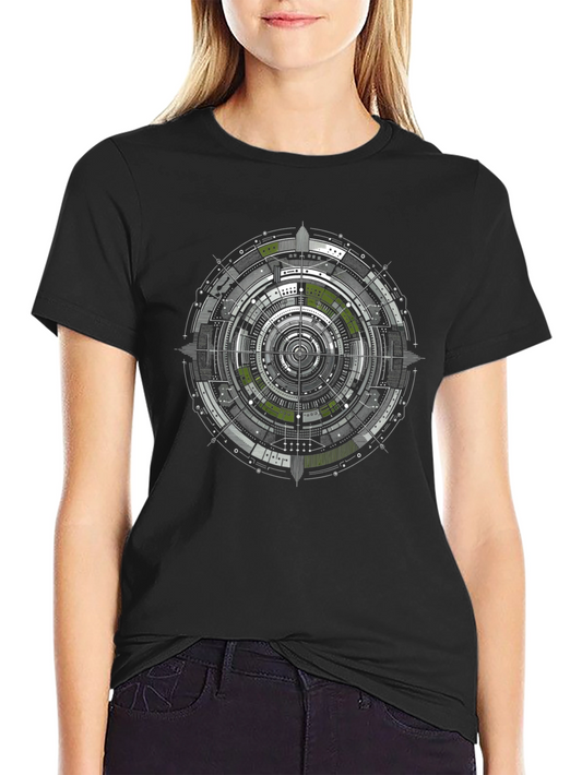 Geometric Tech Circle Graphic Black T-Shirt