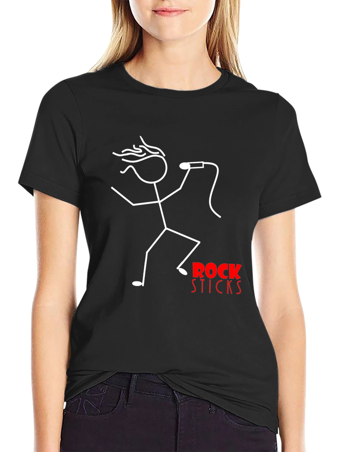 Rock Sticks Graphic Tee - Black Cotton T-Shirt