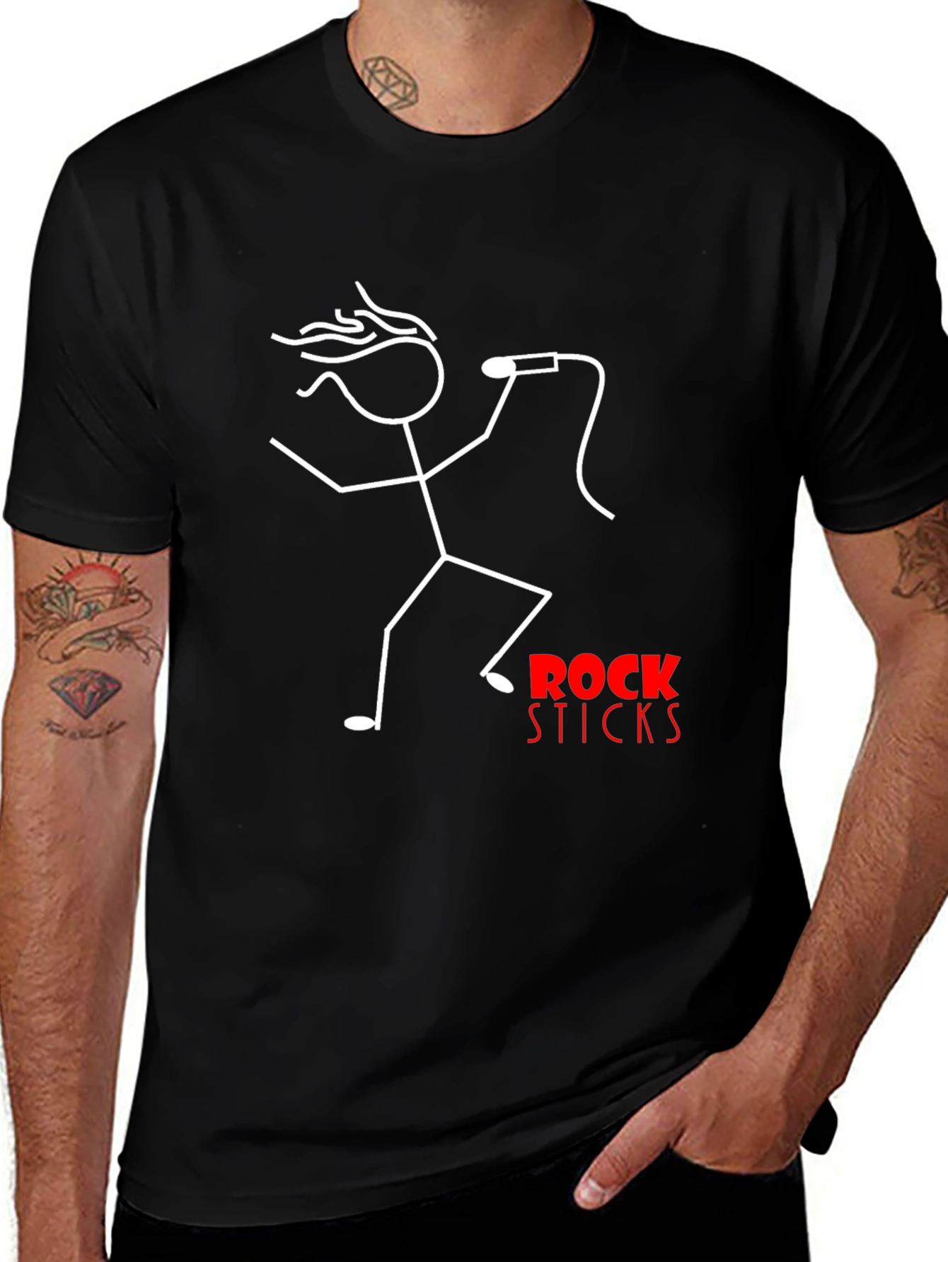 Rock Sticks Graphic Tee - Black Cotton T-Shirt